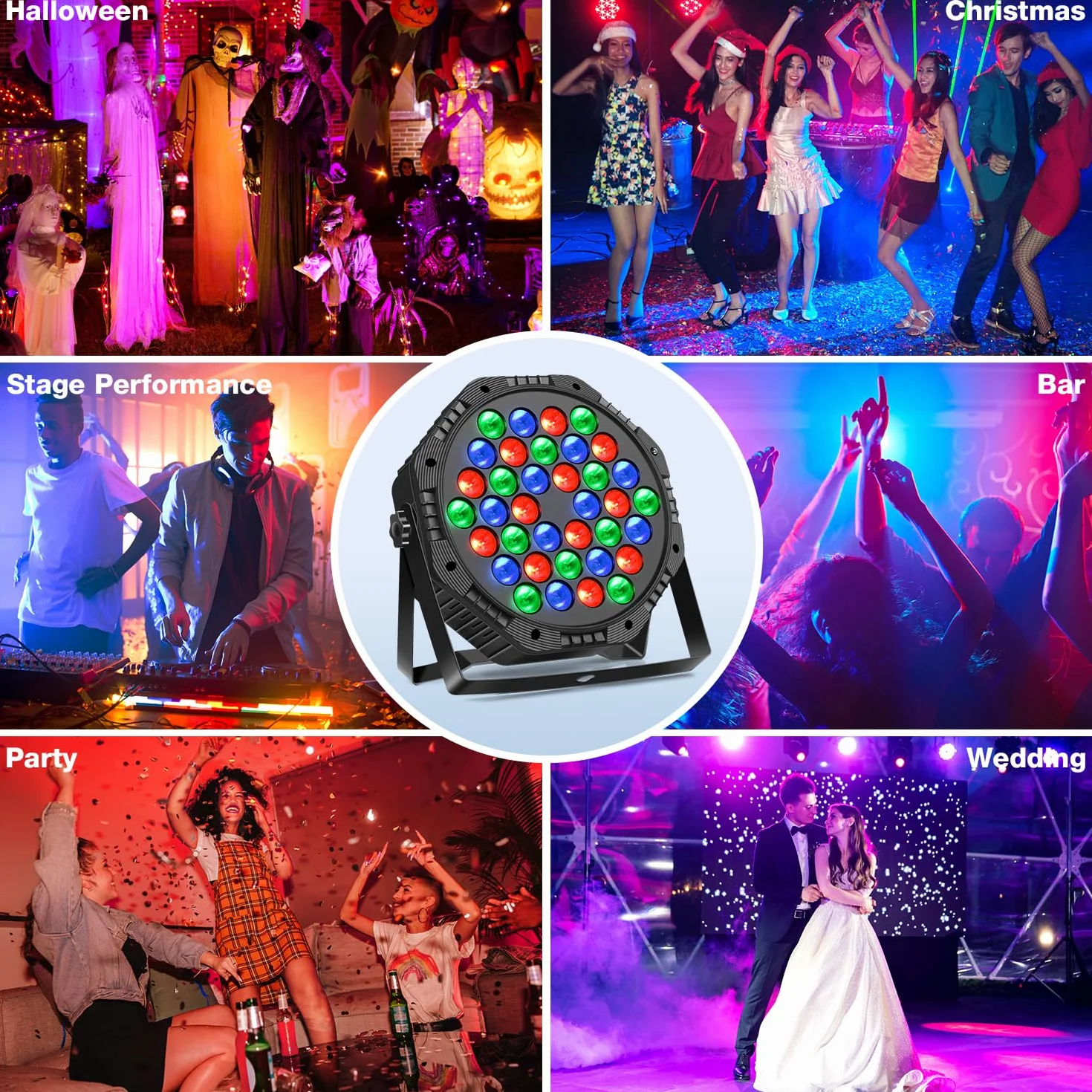 Par LED RGB 36 LED Luci da Palcoscenico e Discoteca con Telecomando e Attivato dal Suono per Feste Bar DJ Concerti Halloween Natale, 4 Pcs