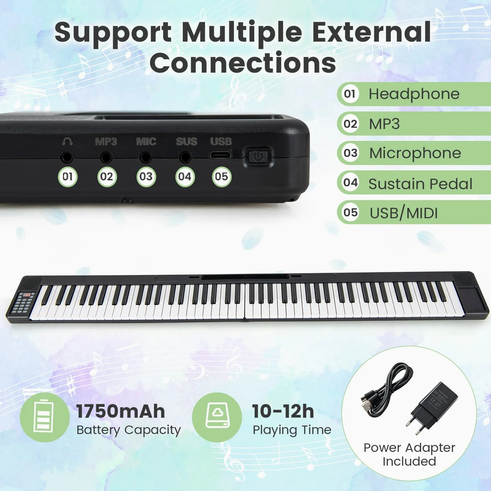 KOMFOTTEU Pianoforte Digitale 88 Tasti con Funzione MIDI & Bluetooth, Tastiera di Pianoforte Elettronico Multifunzionale Pianoforte Digitale Pieghevole per Principianti con Borsa per Pianoforte