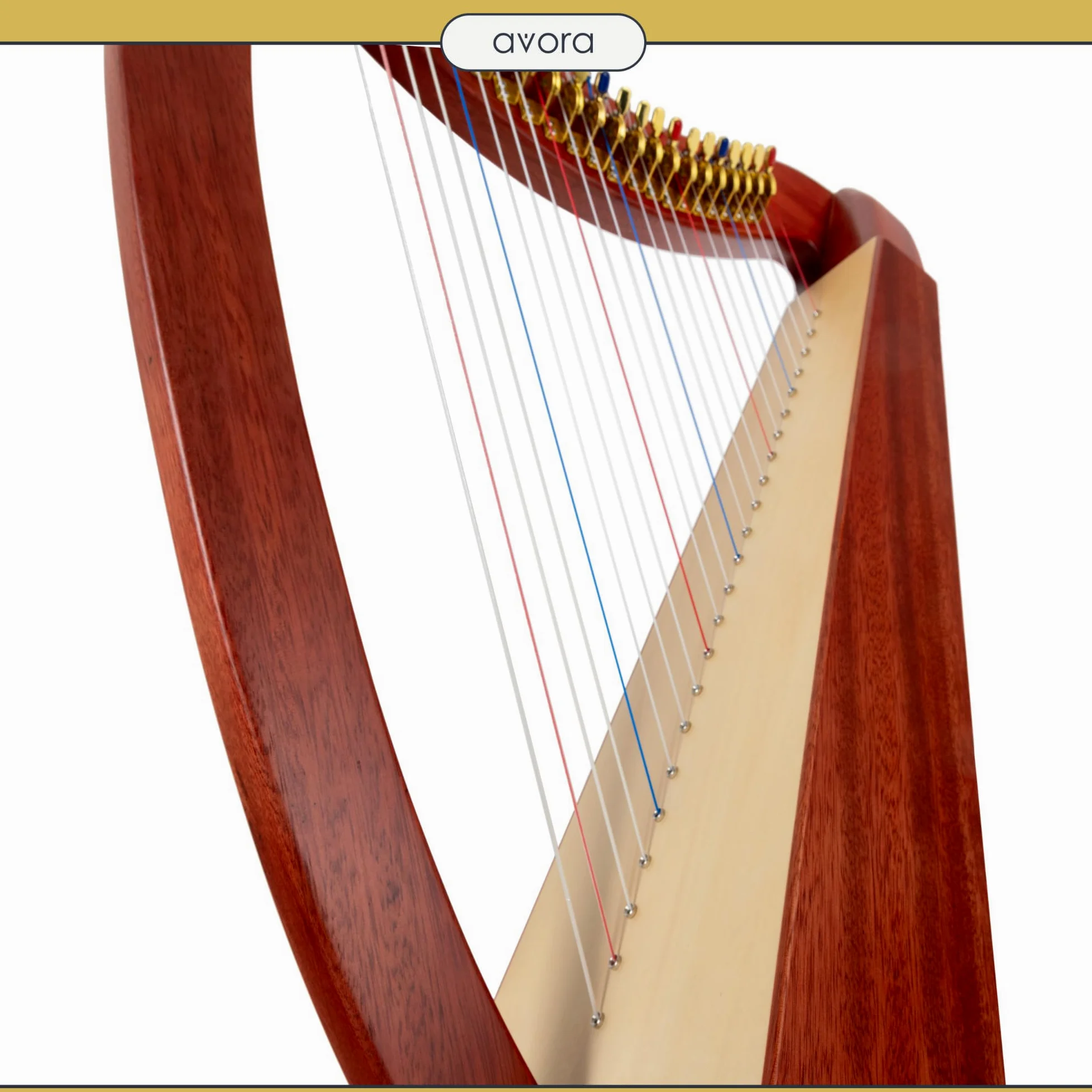 Avora Arpa Celtica 23 corde in mogano – artigianale con borsa, chiavi di accordatura, meccanismo a ganci – diatonica in Mi bemolle maggiore, leggera e compatta per uso flessibile.