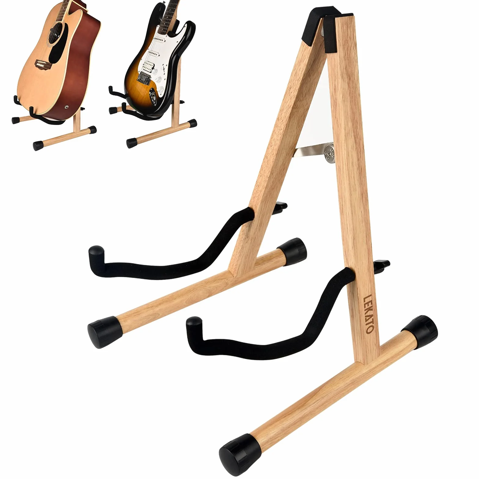 LEKATO Supporto per chitarra da pavimento in legno duro per chitarra elettrica Supporto per basso Supporto per chitarra classica in legno con imbottitura in schiuma per chitarre bassi