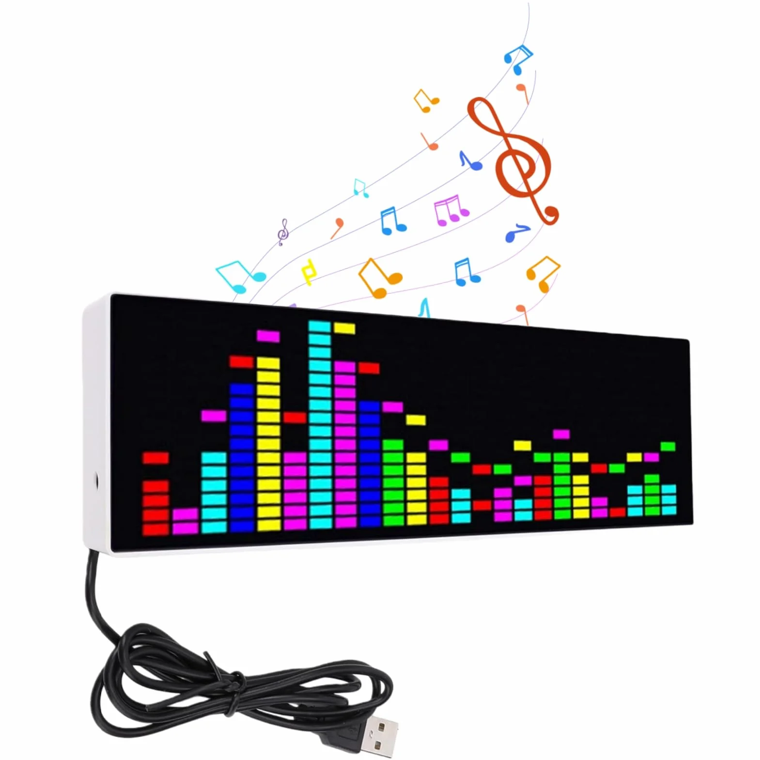 Display dello spettro musicale, analizzatore musicale a LED, analizzatore dello spettro audio, misuratore di controllo del suono colorato, 12 effetti dinamici e 7 effetti cromatici