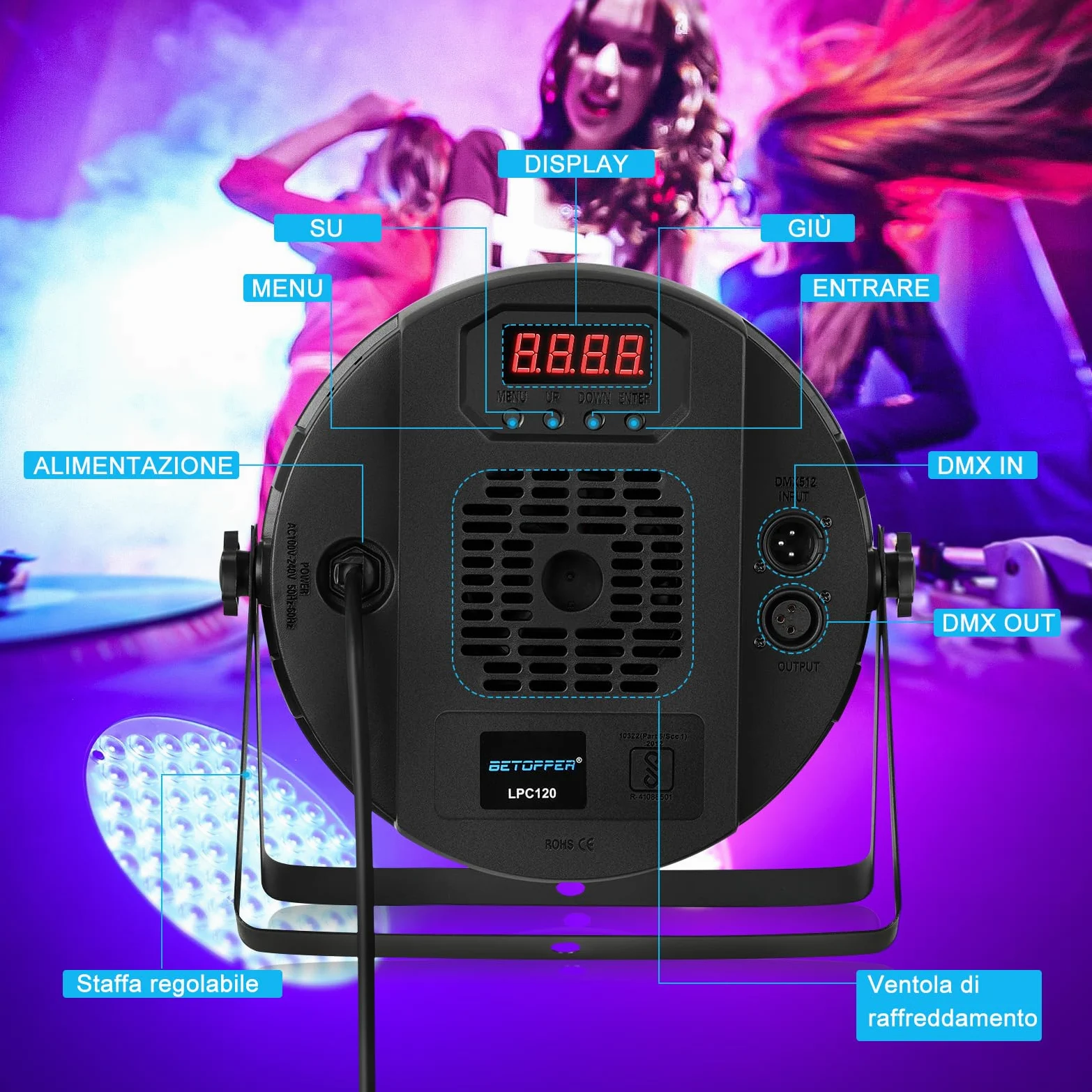 BETOPPER Par Led, 60x 2W RGBW 4 in 1 Luci Discoteca, Luce da Palcoscenico DMX, CRI>90, Attivate dal Suono per Eventi, Chiesa, Matrimonio, Teatro, Club, Feste(4 pezzi)
