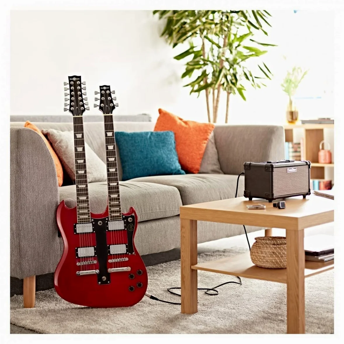 Gear4music Brooklyn chitarra elettrica a doppio manico con borsa da concerto