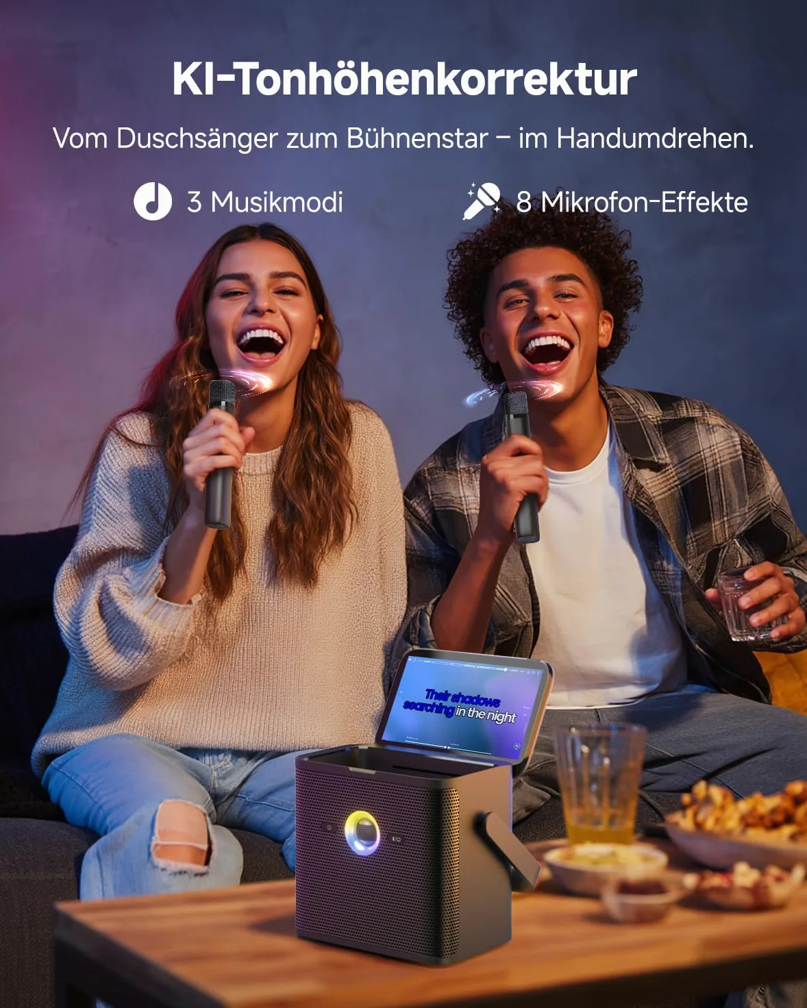Ikarao Macchina per karaoke per adulti, con schermo di visualizzazione dei testi, tablet per karaoke da 32 GB, 2 microfoni wireless, altoparlante per karaoke con equalizzatore automatico, connessione