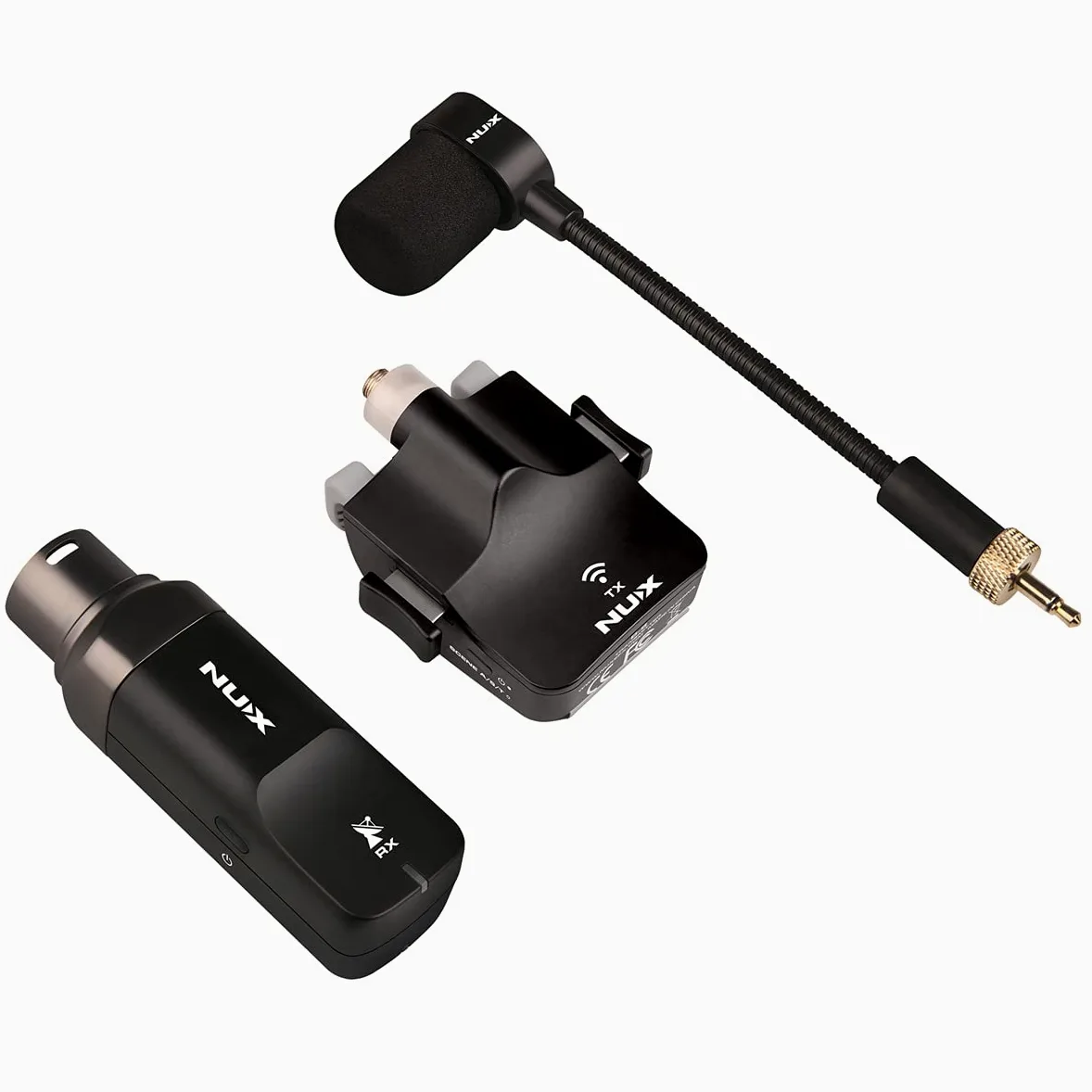 NUX B-6 - Sistema wireless per sassofono con custodia ricaricabile, portata 20m, audio 24 bit/44,1 kHz, microfono senza fili 2,4 GHz