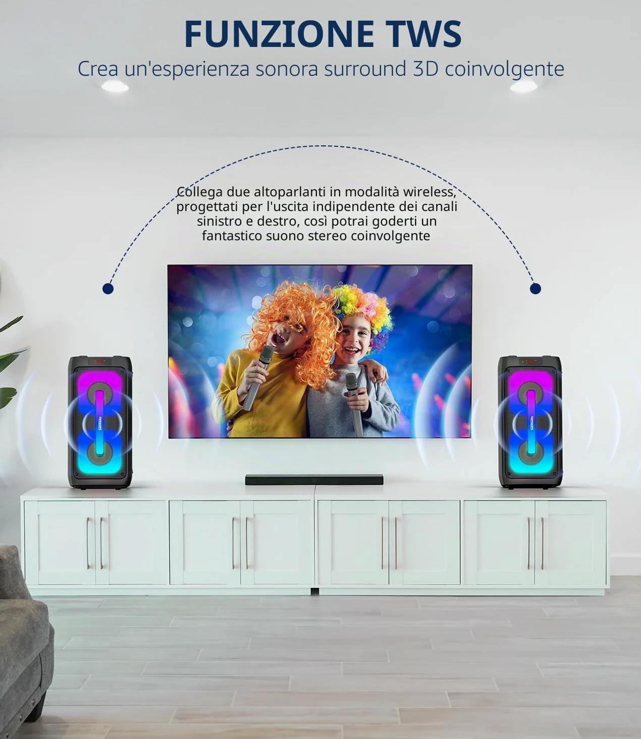 Macchina per Karaoke per, altoparlante Bluetooth Portatile con 2 Microfoni Wireless Sistema PA con luci da discoteca, ideale per grandi feste all'aperto, con supporto USB/TF/REC/AUX