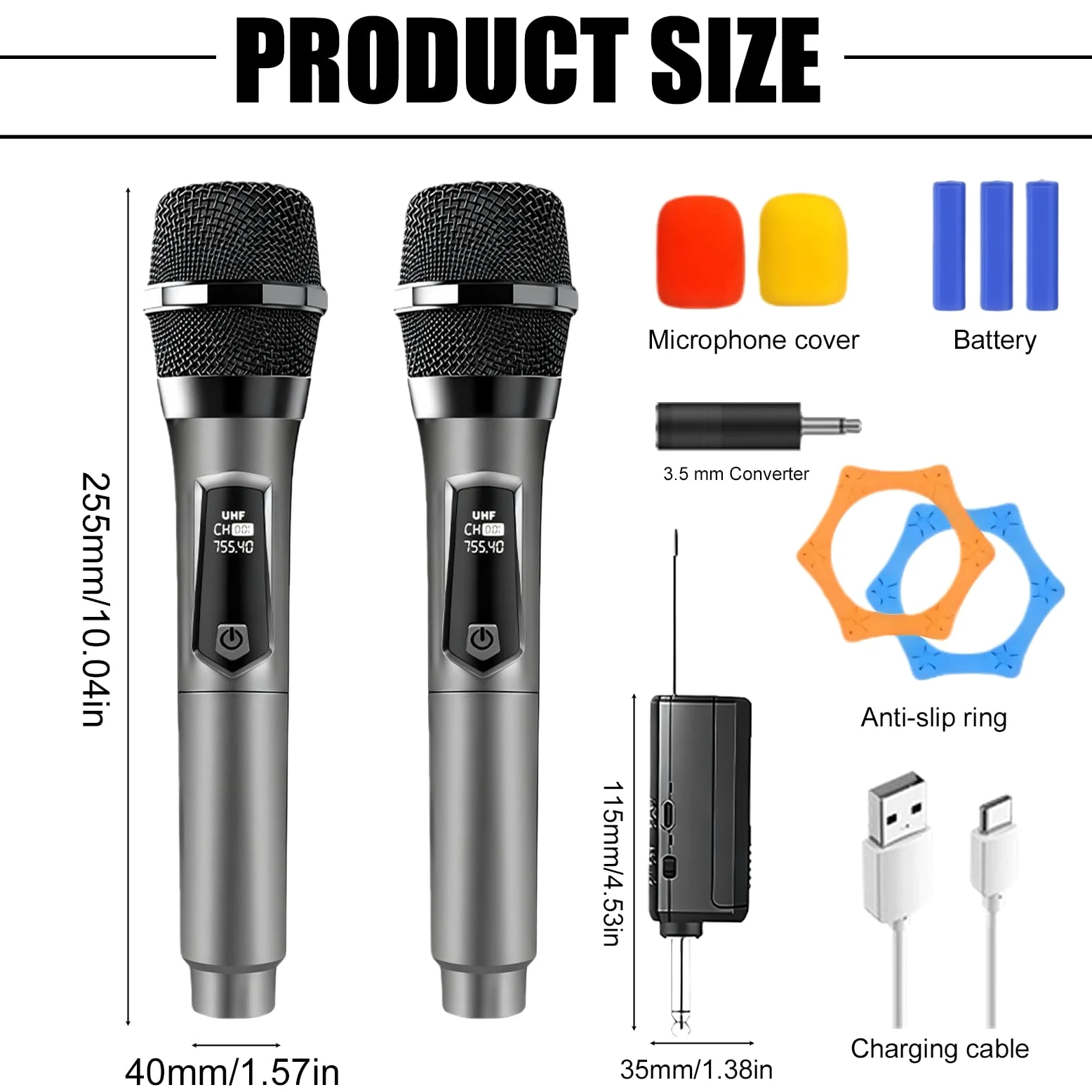 PORFOYO Microfono Senza Fili, Set da 2 Microfoni UHF, Set di Microfoni con Ricevitore Ricaricabile, Doppio Microfono a Mano, Portata 50m per Karaoke, Canto, Festa, Palcoscenico, Matrimonio, DJ