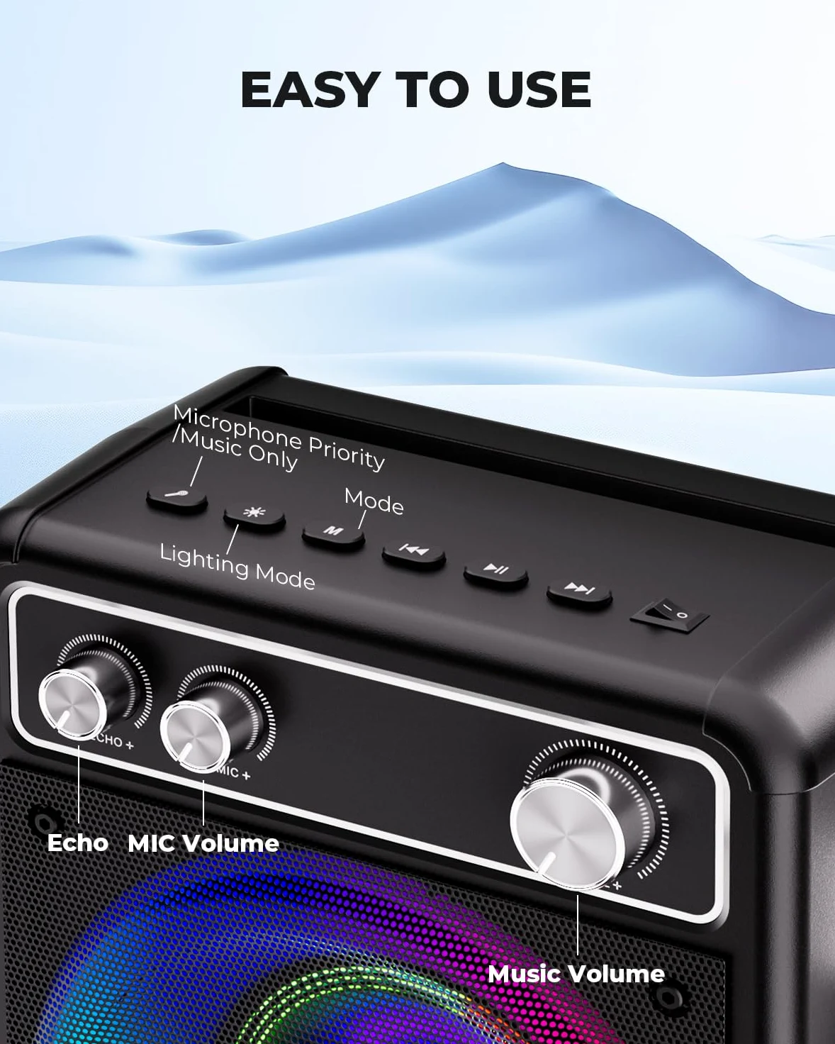 BONAOK Karaoke Machine, Sistema Karaoke Bluetooth con 2 Microfoni, Macchina Ricaricabile per il Karaoke Party, Music Box con Effetto Luci, Supporto TF USB per Home Party