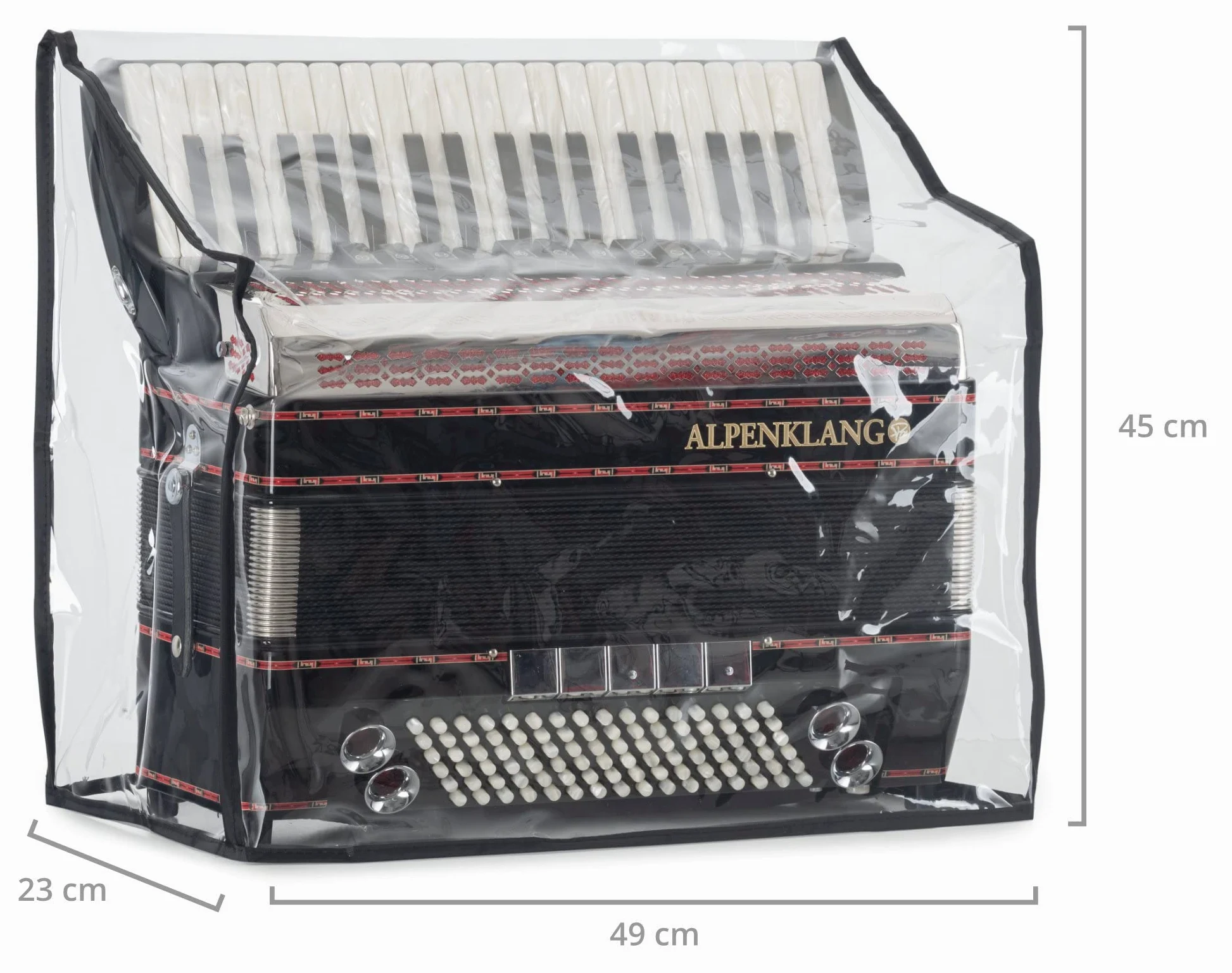 Copertura Alpenklang per Fisarmonica 96 Bassi - Custodia Protettiva per Fisarmonica - Adatta a Fisarmoniche con 96 Bassi - Dimensioni (LxPxA): ca. 49 x 23 x 45 cm - in PVC - Trasparente