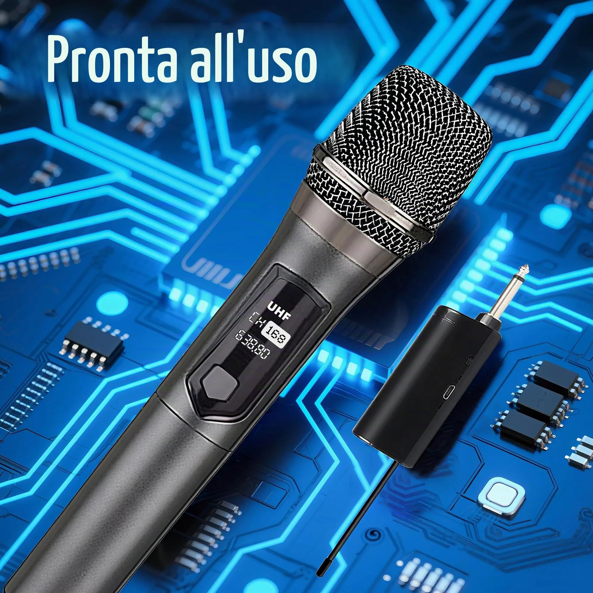 Sistema microfono portatile wireless professionale con ricevitore ricaricabile e uscita da 3,5 mm, frequenza fissa, per DJ, eventi in chiesa e karaoke (68)