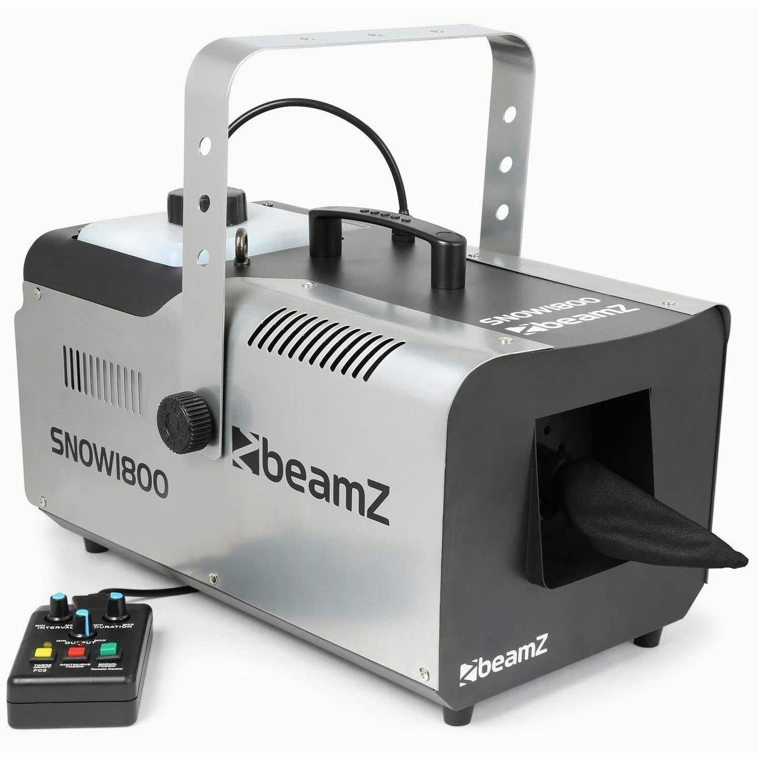 Beamz Snow 1800 Macchina da neve da 1800 W, effetto fiocco di neve molto realistico, serbatoio da 2,5 l, telecomando con cavo da 3 m, non lascia tracce sul terreno, atmosfera invernale, potenti
