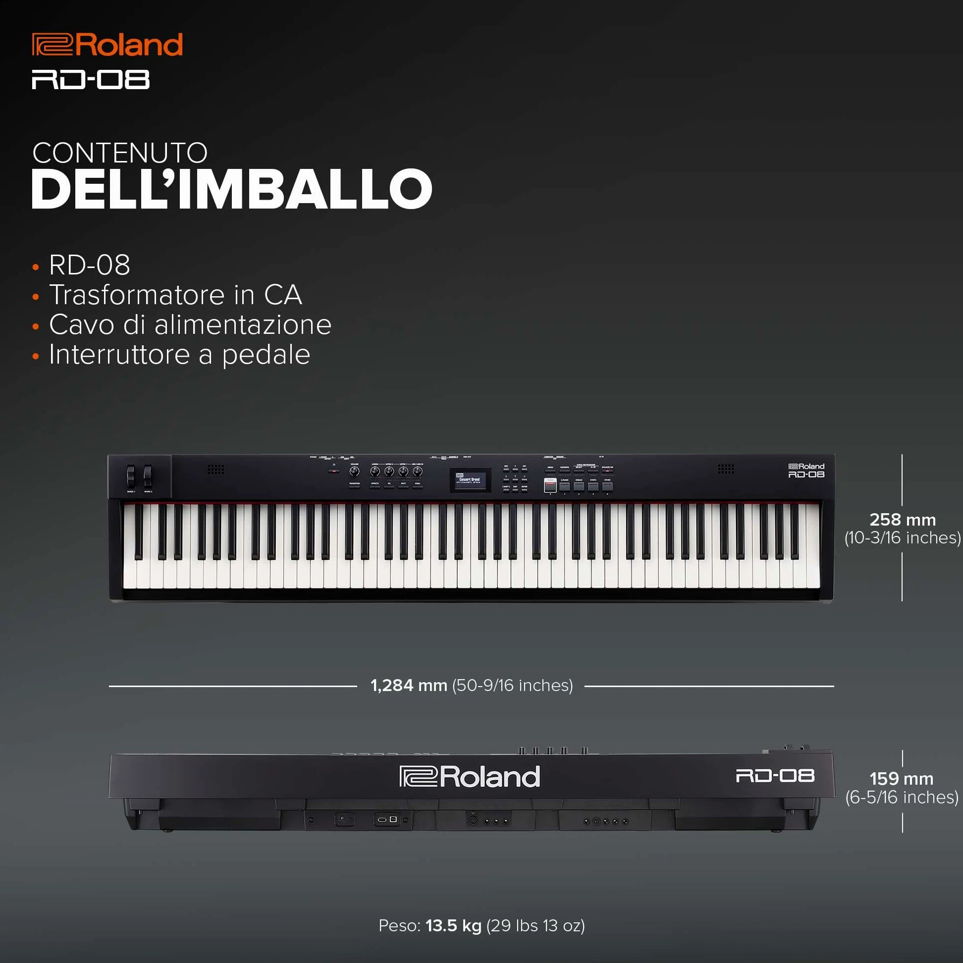 Stage Piano Roland RD-08 | L'Autentico Sound e la Vera Suonabilità RD | Design Essenziale | Tastiera Pesata PHA-4 a 88 Note | Funzionalità Espandibili | Otre 3.000 Suoni Integrati