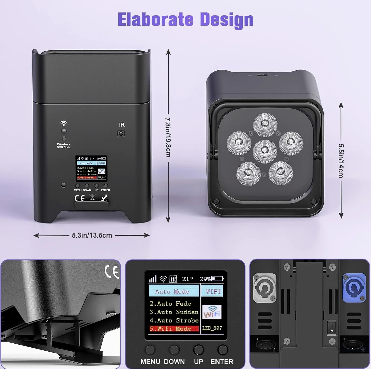 Proiettore PAR LED 108 W, 6 pezzi con flightcase RGBWA + UV, batteria ricaricabile 9600 mAh, telecomando/applicazione/WiFi/DMX, ideale per feste, DJ, Natale, bar, compleanni