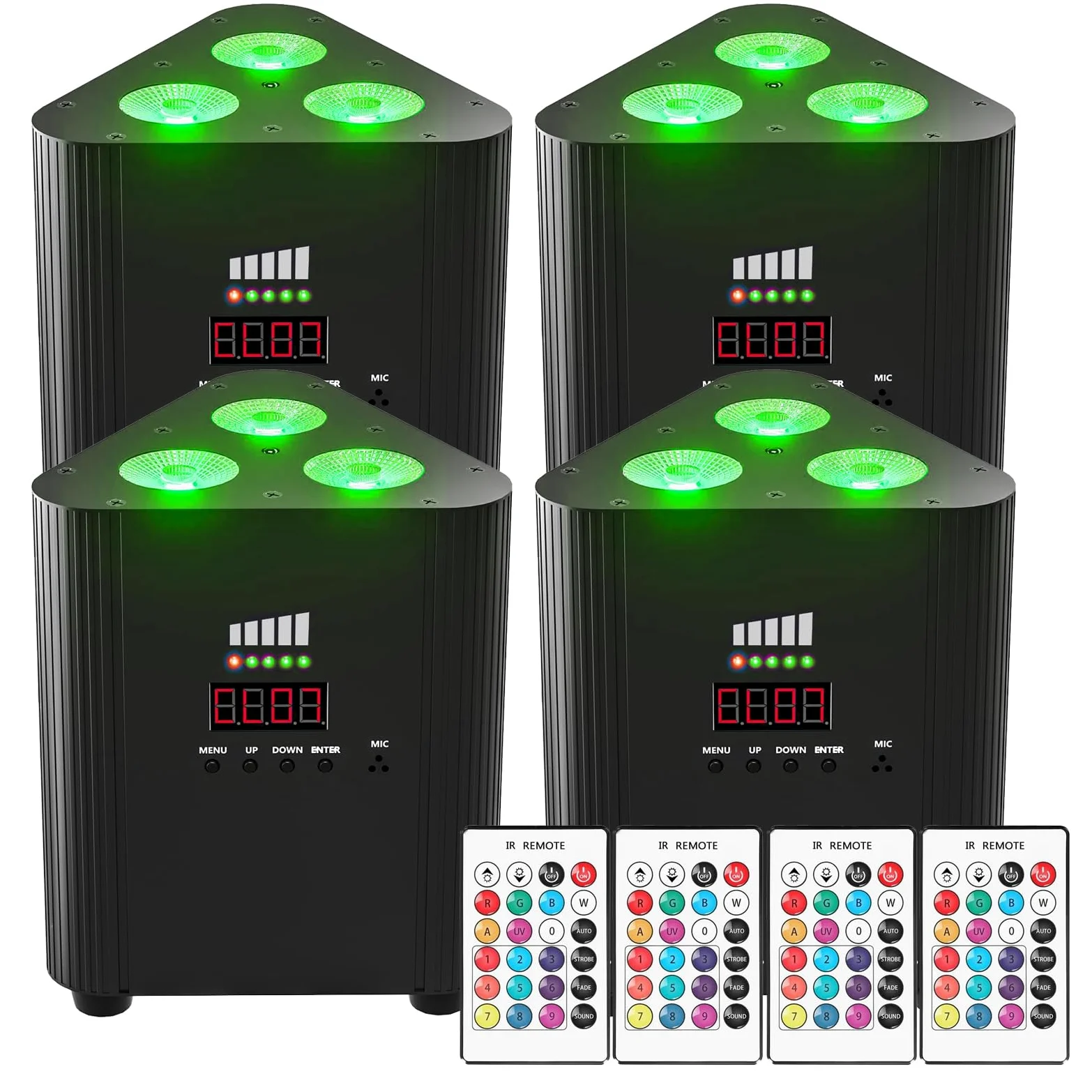 RGBW - Proiettore a LED ricaricabile batteria 4400 mAh, telecomando/controllo DMX, illuminazione da palco senza fili con indicatore di carica luce DJ per festa di Natale discoteca matrimonio