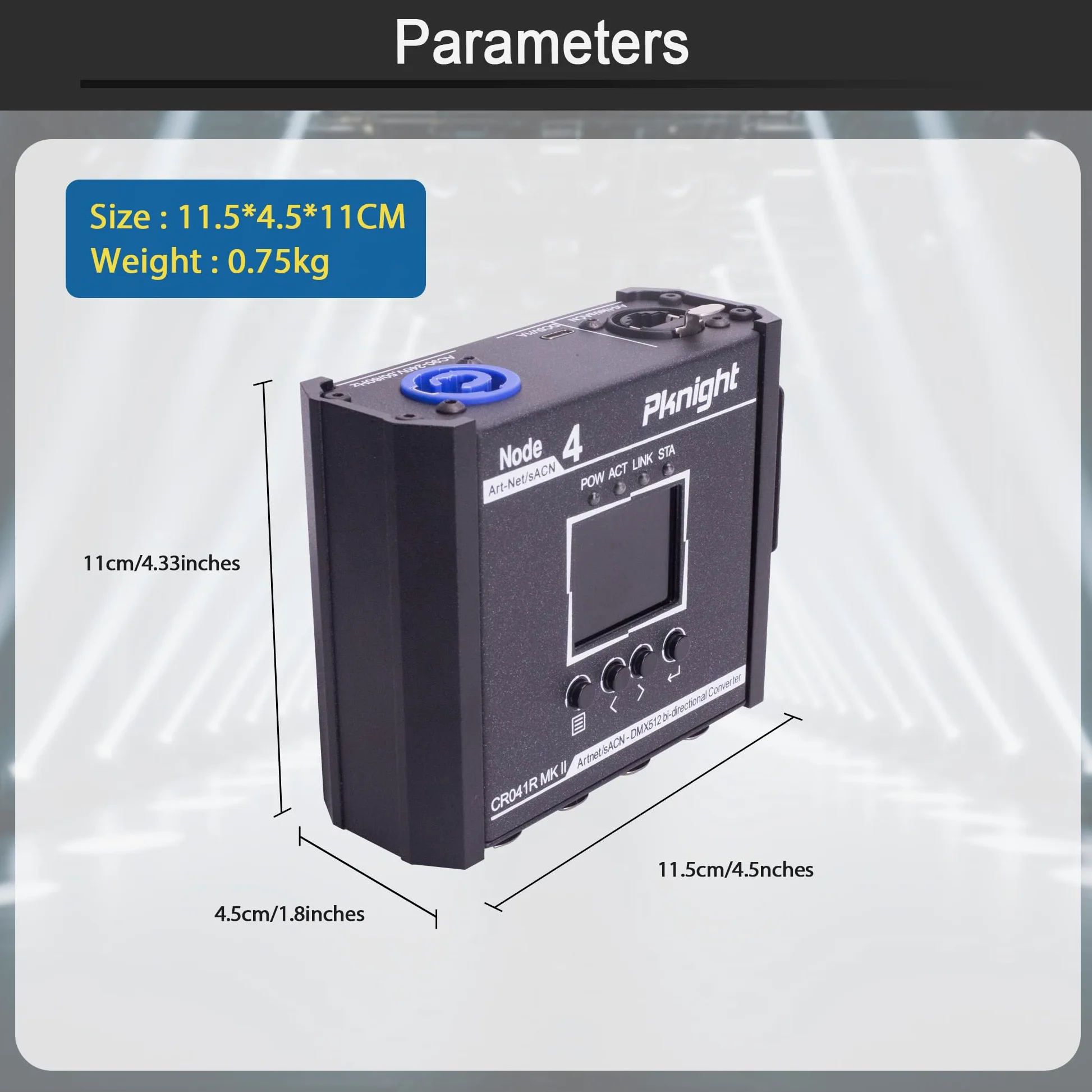 Pknight Convertitore Art-Net/sACN DMX512 a 4 porte bidirezionale, un nodo compatto con PowerCON, PoE e USB-C per l’illuminazione scenica – CR041R MK II