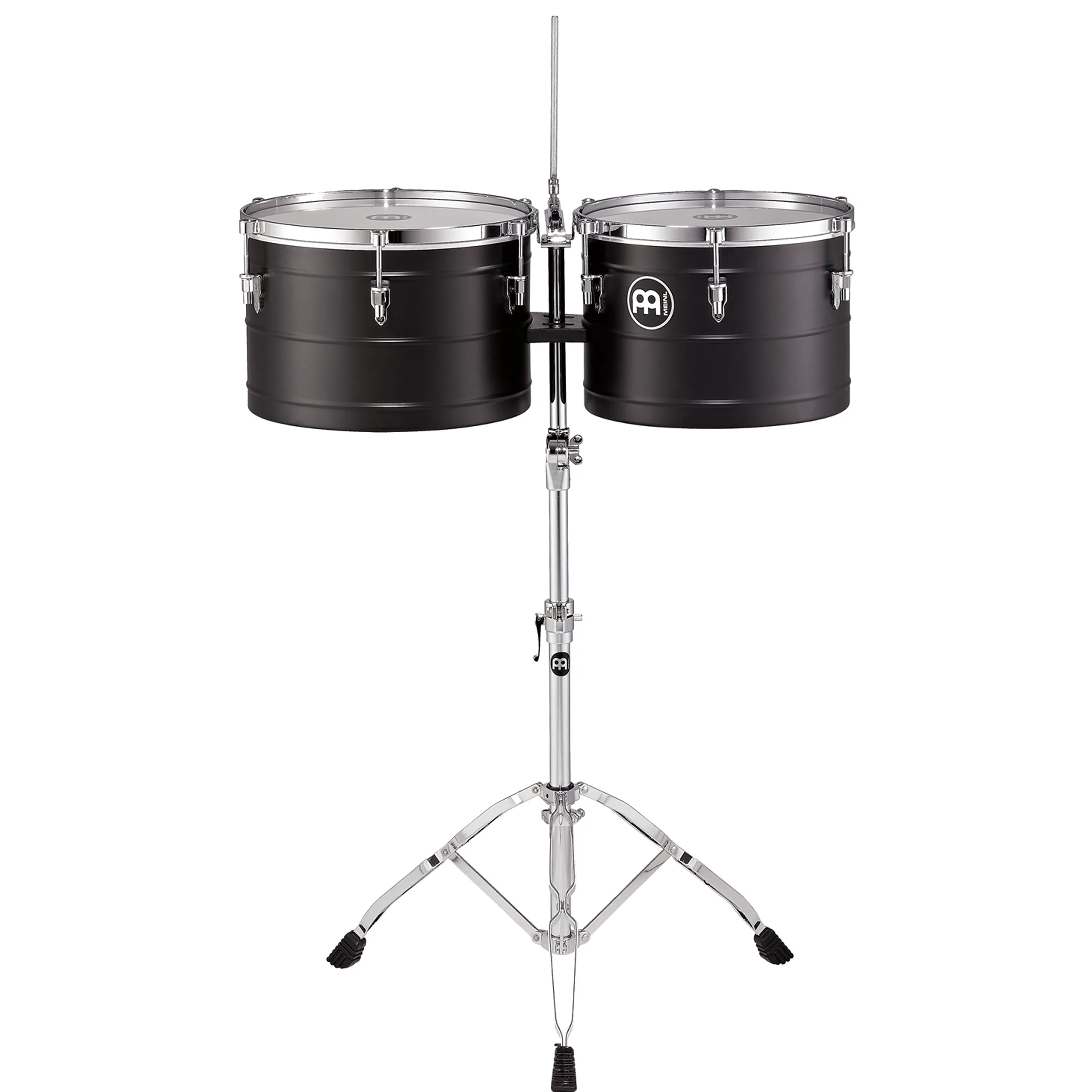 Meinl Percussion Marathon Turbo Timbales – 2 Tamburi da 14 e 15 Pollici – Con Stand Inclinabile – Steel, Black (MTT1415BK)