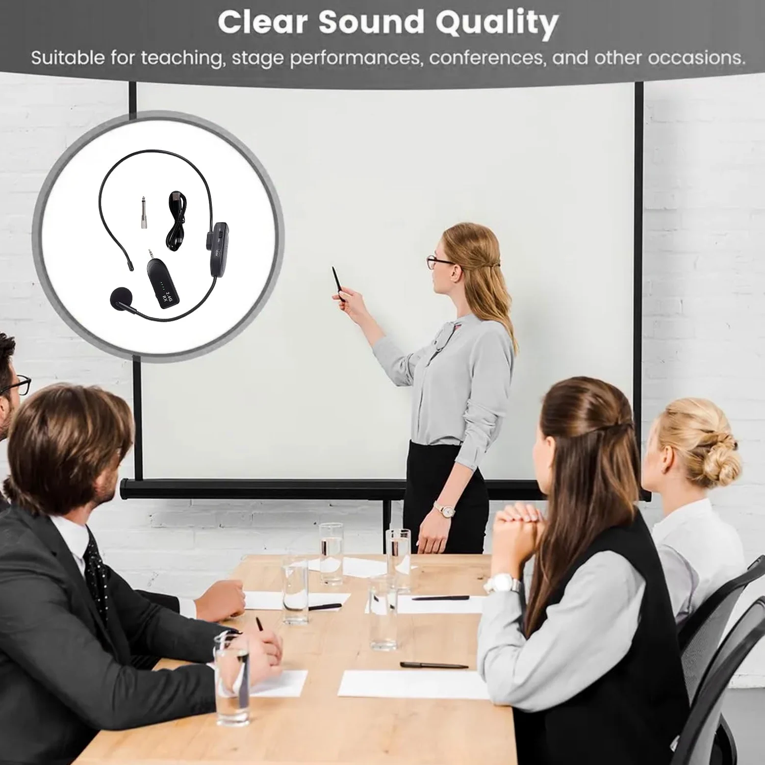 Microfono Wireless Headset: Microfono Wireless Ricaricabile 2,4G UHF, Microfono Senza Fili Headset con Portata di 30M, Microfono da Testa e Palmare 2 in 1 per Insegnamento