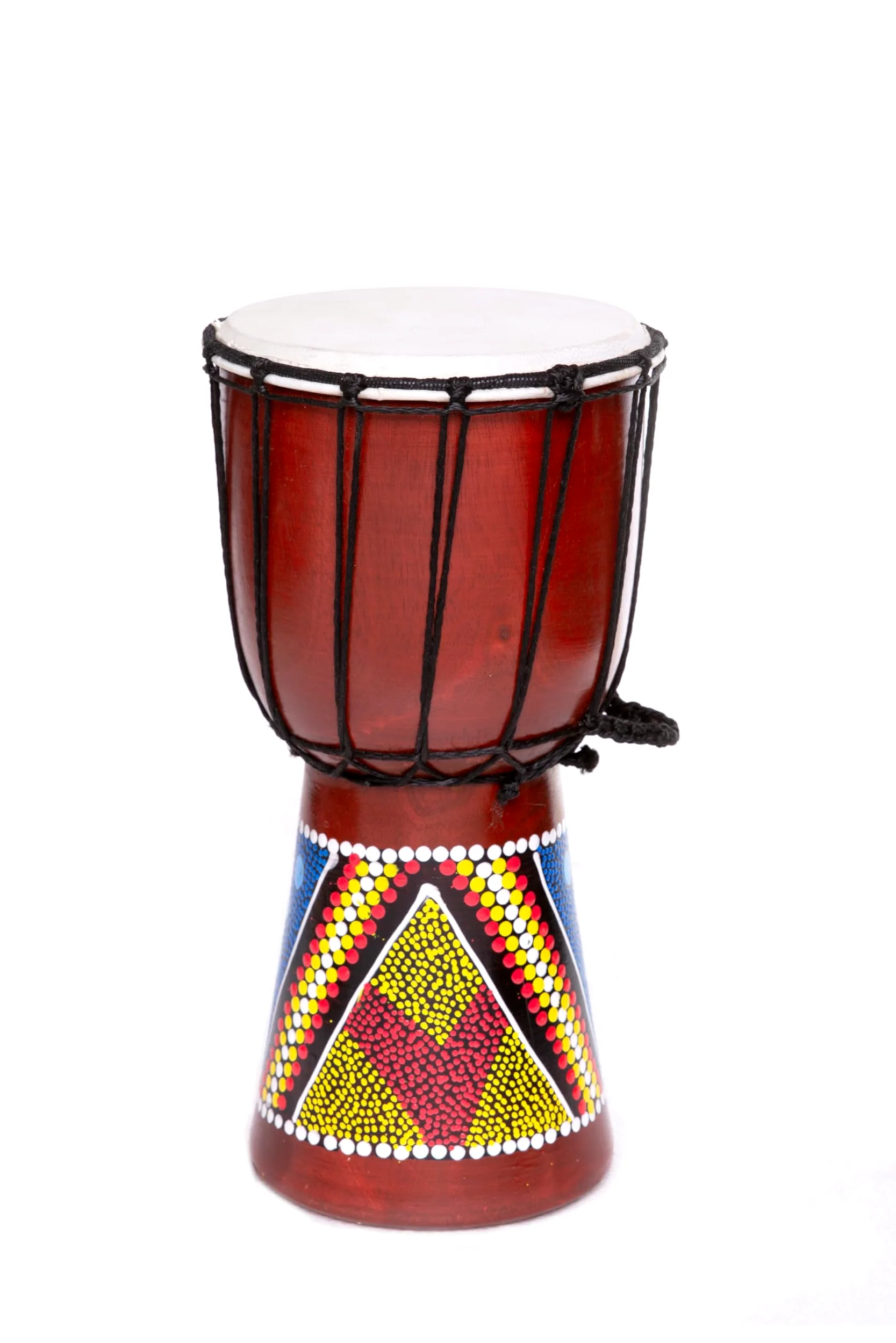 Djembe 30 cm per bambini – Tamburo africano in legno con pelle naturale, dipinto a mano – Strumento a percussione educativo – Modello multicolore