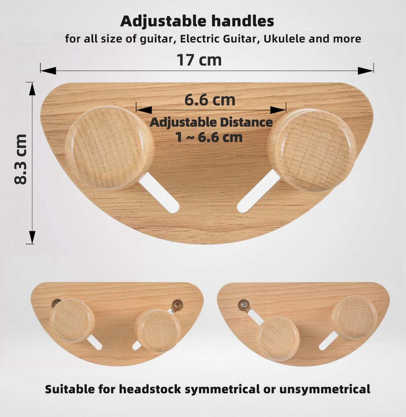 Supporto di Chitarra da Muro, Regolabile Gancio di Legno Supporto da Parete in Legno per Chitarra, Basso, Banjo, Ukulele