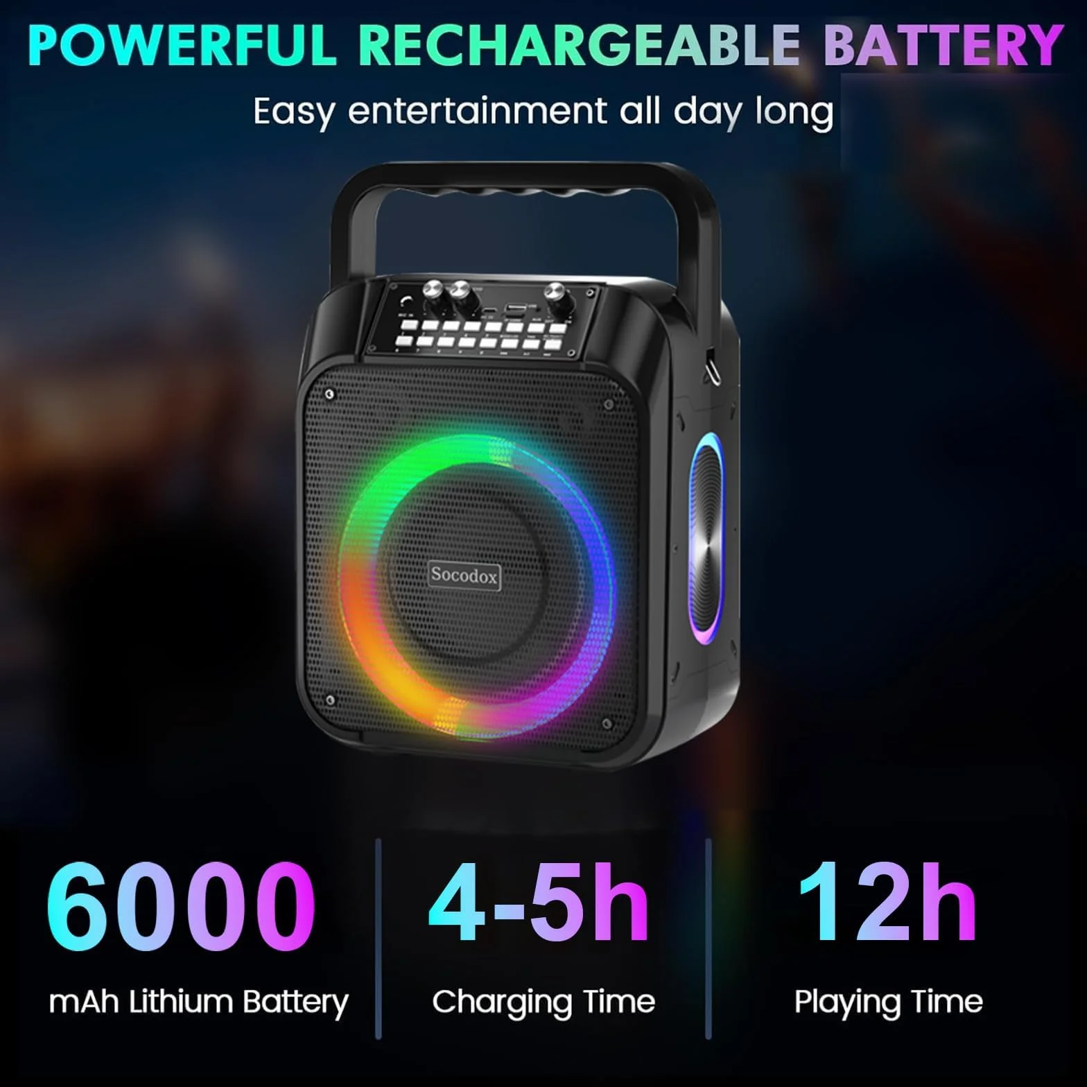 Macchina Karaoke, Altoparlante Bluetooth Portatile con 2 Microfoni Wireless, Batteria 6000mAh 8H Riproduzione,Stereo TWS,Luci RGB,Sistema PA Dual Bass Boost per Adulti,Bambini,Feste,Canto,DJ