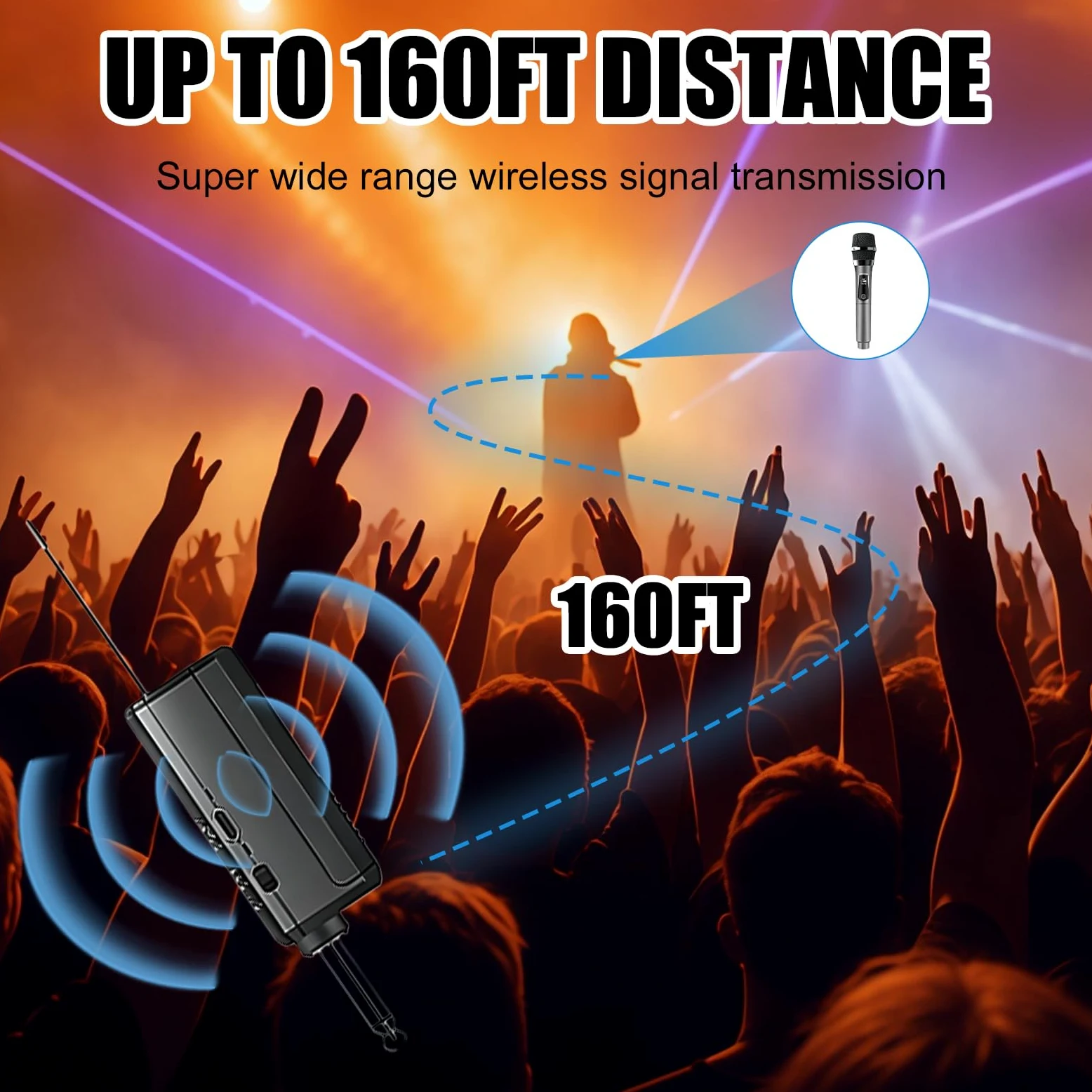PORFOYO Microfono Senza Fili, Set da 2 Microfoni UHF, Set di Microfoni con Ricevitore Ricaricabile, Doppio Microfono a Mano, Portata 50m per Karaoke, Canto, Festa, Palcoscenico, Matrimonio, DJ