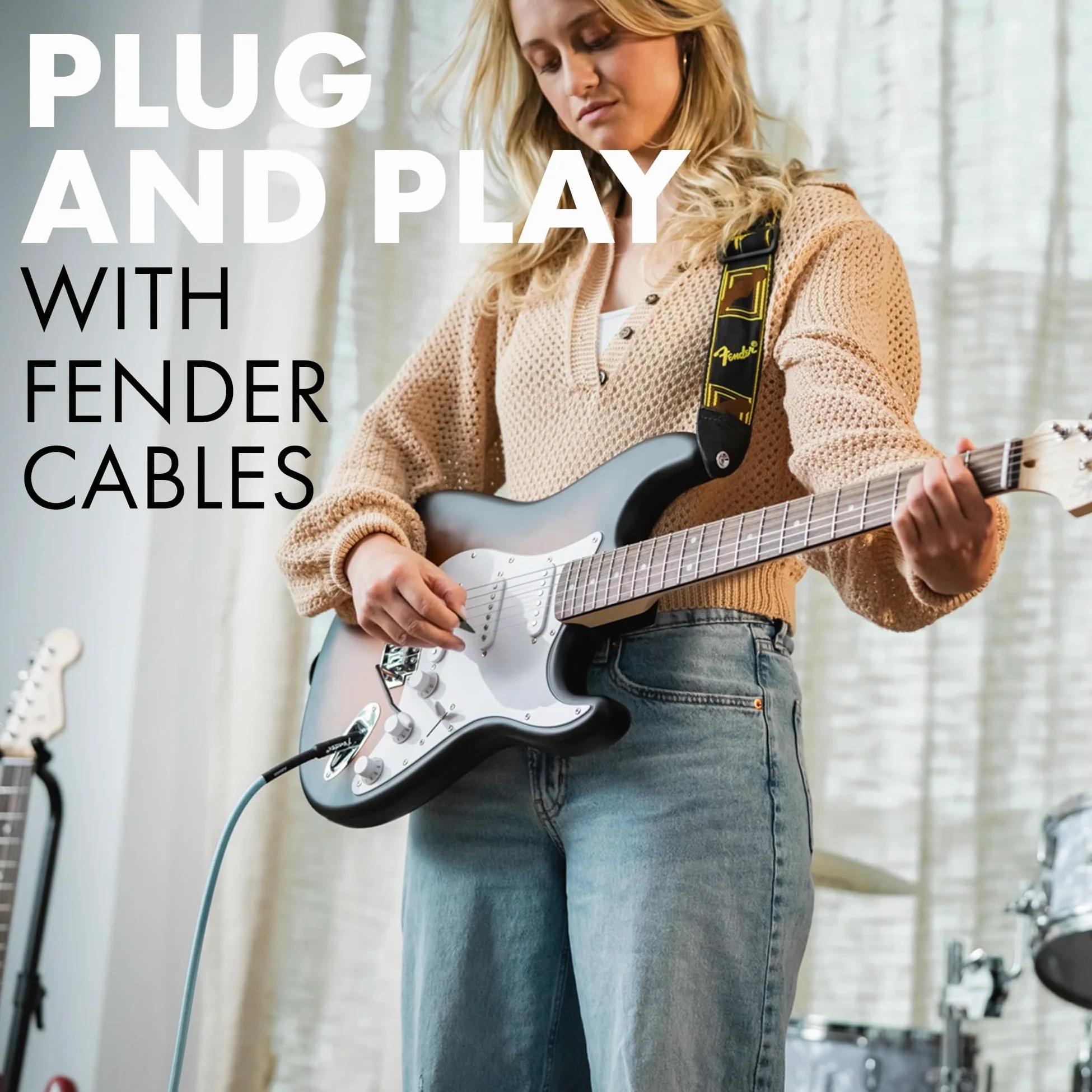 Fender Professional Series Tweed Instrument Cable, 10', Daphne Blue