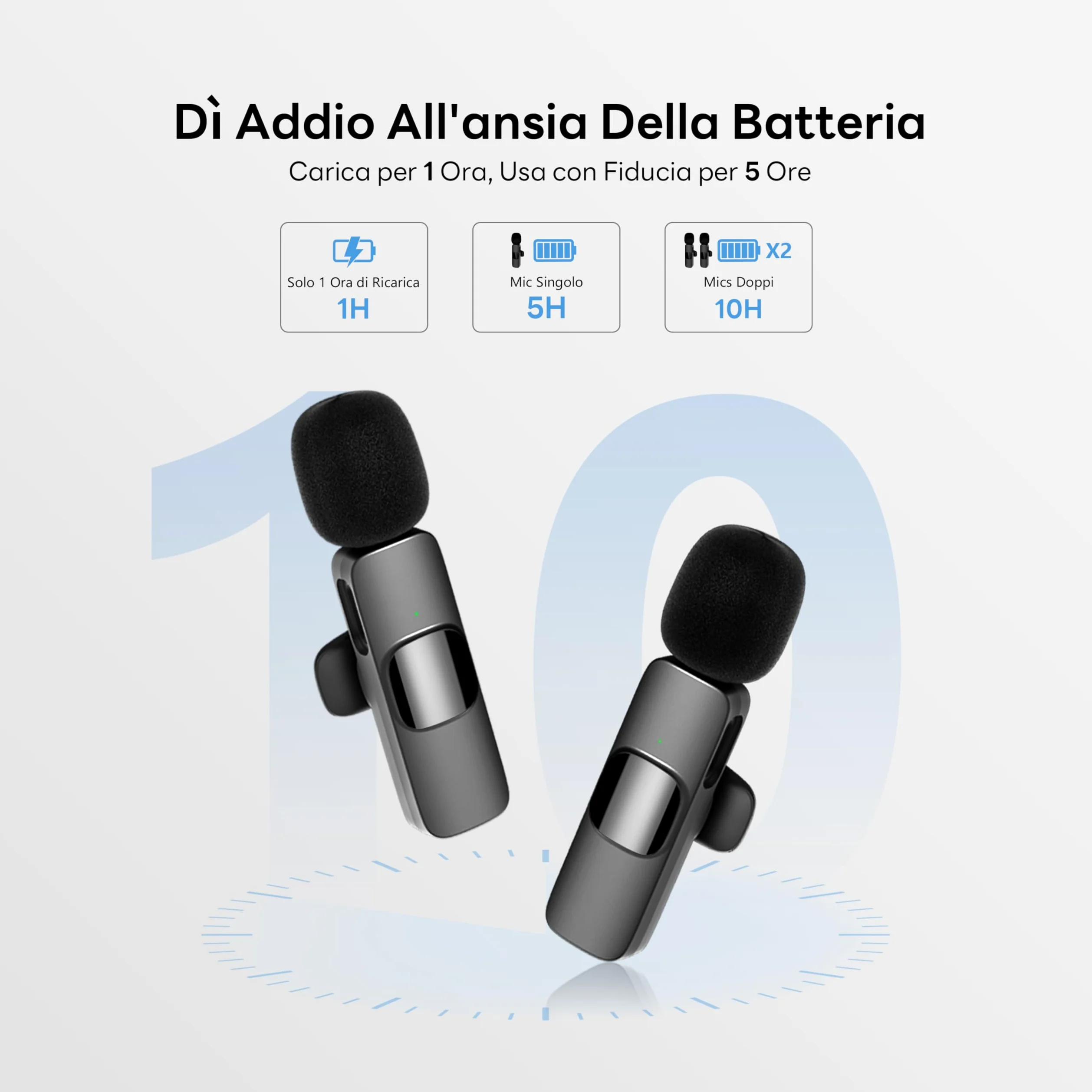Microfono Wireless Lavalier per iPhone/Android/PC, Batteria 10 Ore, Cancellazione del Rumore, Microfono a Spillo Plug & Play per YouTube, Vlogging, Podcast, Interviste