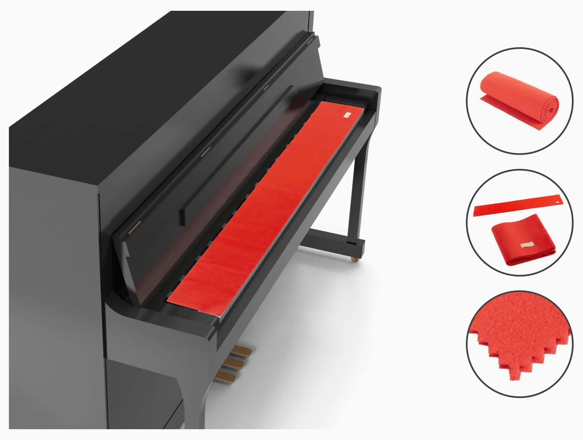 Copritastiera Modello “Kirstein” - Protezione dalla polvere in feltro di alta qualità - Copritastiera per pianoforte, pianoforte a coda e digital piano - Rosso
