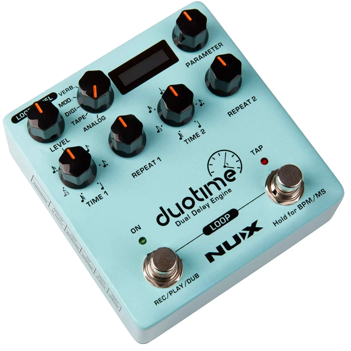 NUX Duotime - Pedale di ritardo stereo con tempo indipendente, ritardo analogico, eco a nastro, ritardo digitale, ritardo di modulazione e ritardo verbo