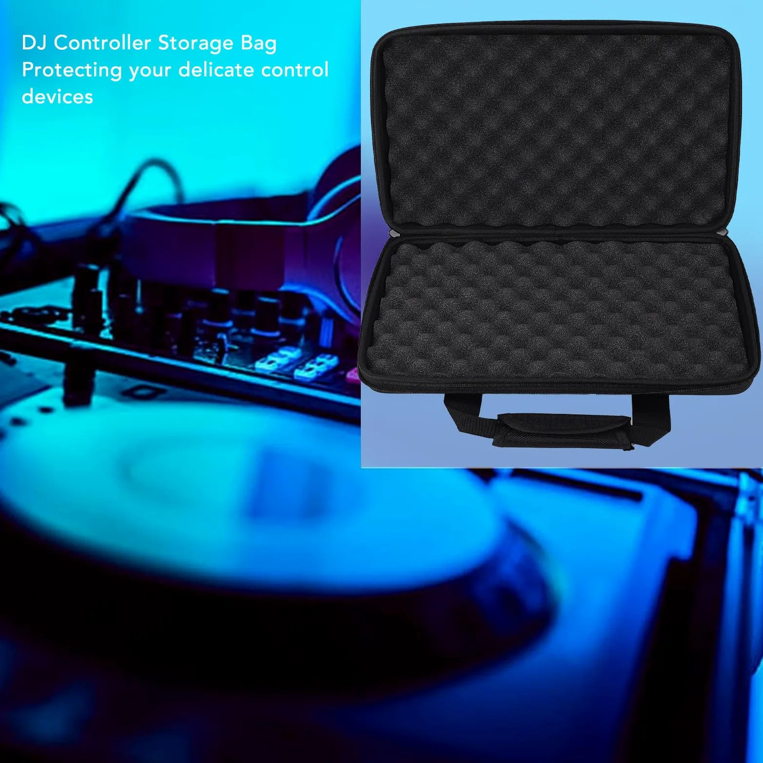 Borsa di Trasporto Portatile, Dual Zipper DJ Controllo di Stoccaggio del Controller con Tampone di Stoccaggio di Spugna Buffer EVA,40 x 25 x 8cm / 15.7 x 9.8 x 3.1in