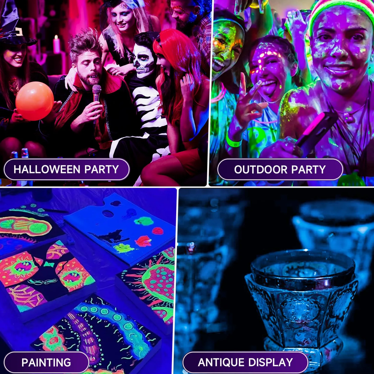 Luce nera ricaricabile, luce UV dimmerabile, 120 LED ultravioletti, adatta per feste al neon, Halloween, body painting, vernice UV, effetto fluorescente