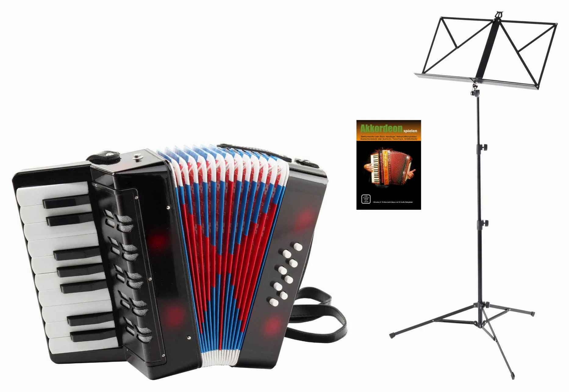 Classic Cantabile Bambino Set di Fisarmonica per Bambini (Fisarmonica per bambini 8 bassi con 17 toni, borsa e tracolla incl. leggio e scuola) Nero