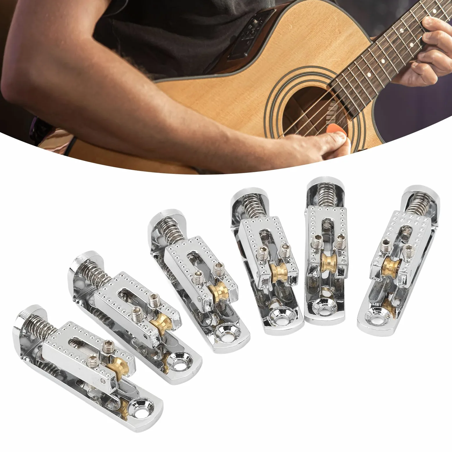Guitar Bridge Saddle Metal Altezza Regolabile Electric Roller Roller Bridge 7 String per Banjo per la Scatola dei Sigari (Argento)