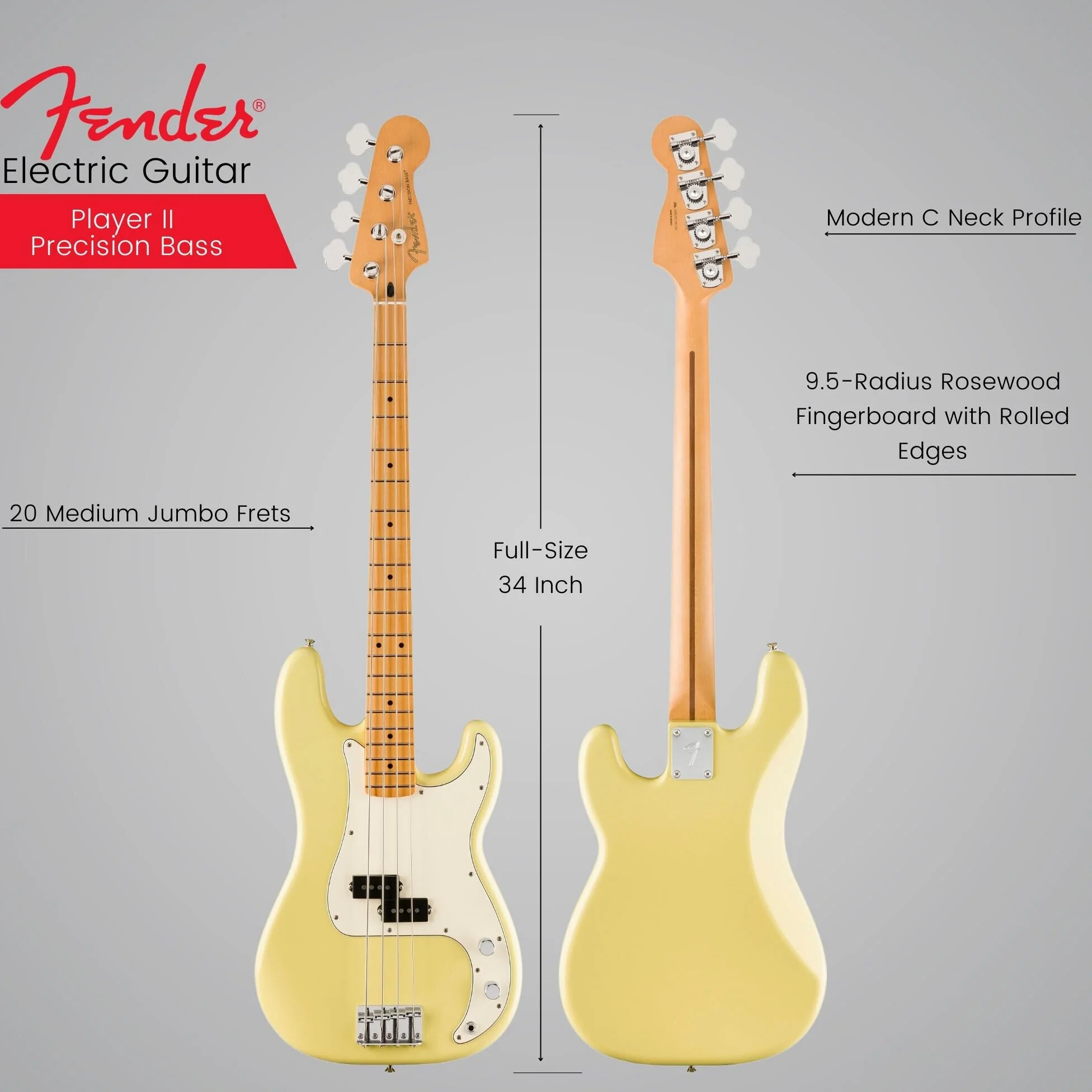 Fender Player II Precision Bass MN Hialeah Yellow - Basso elettrico a 4 corde