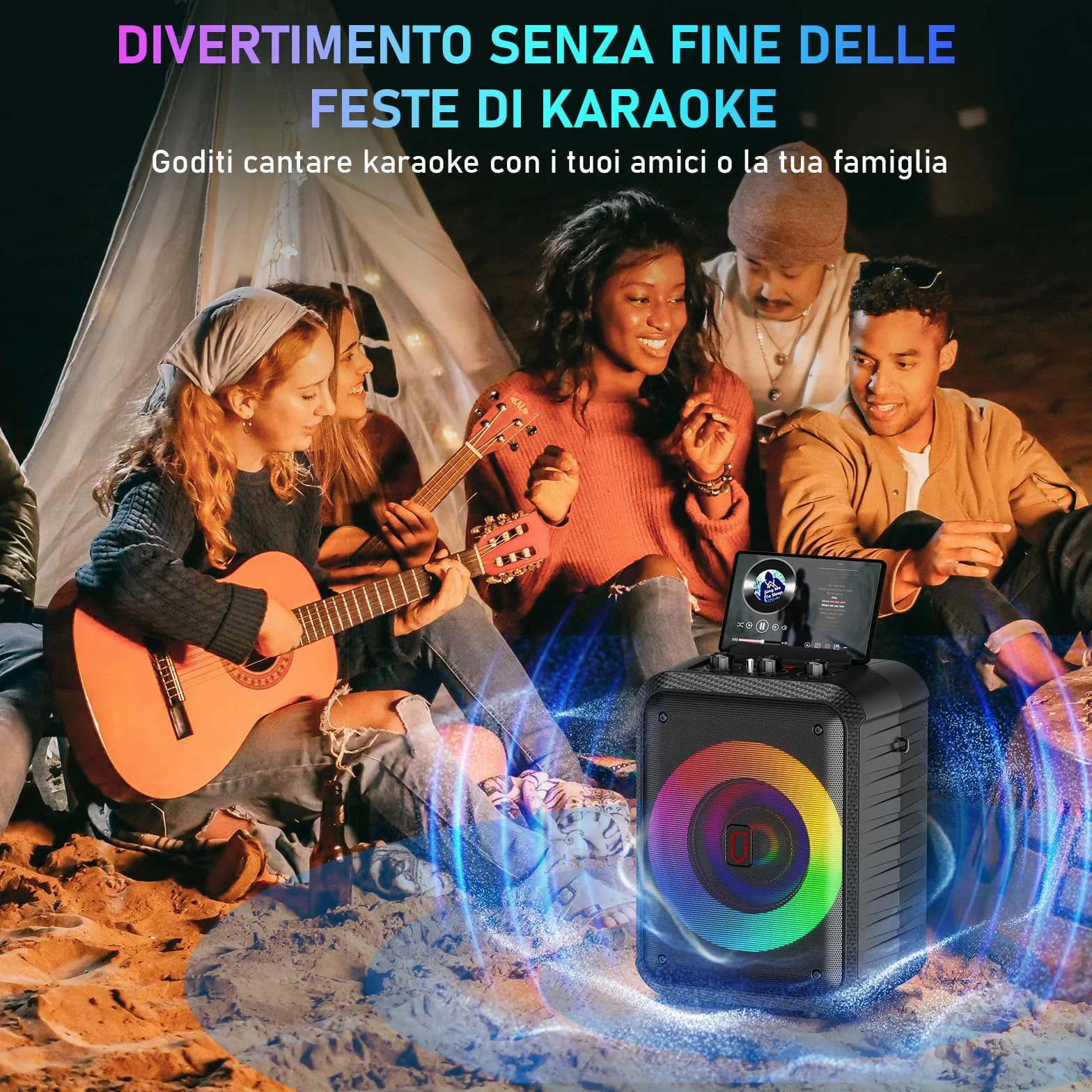 HWWR Canta tu Karaoke 2026, Sistema Karaoke con 2 Microfoni, 120W Cassa Bluetooth 5.3 Portatile con luci LED, Sistema PA, Ideale per Feste in Casa e Come Regalo per Adulti/Bambini