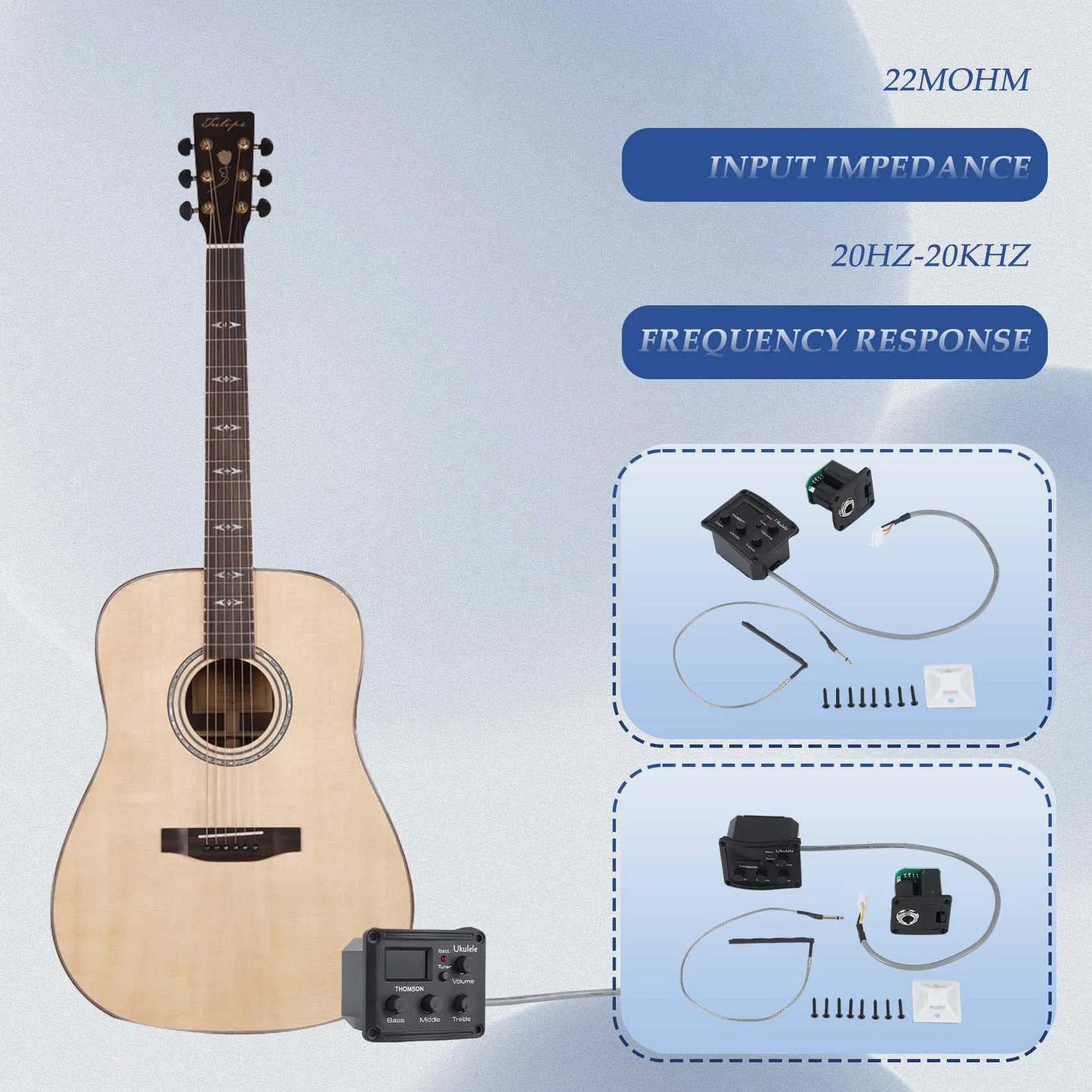 Ukulele Uke Piezo Pickup Preamp - di sintonizzatore equalizzatore a 3 bande con display LCD