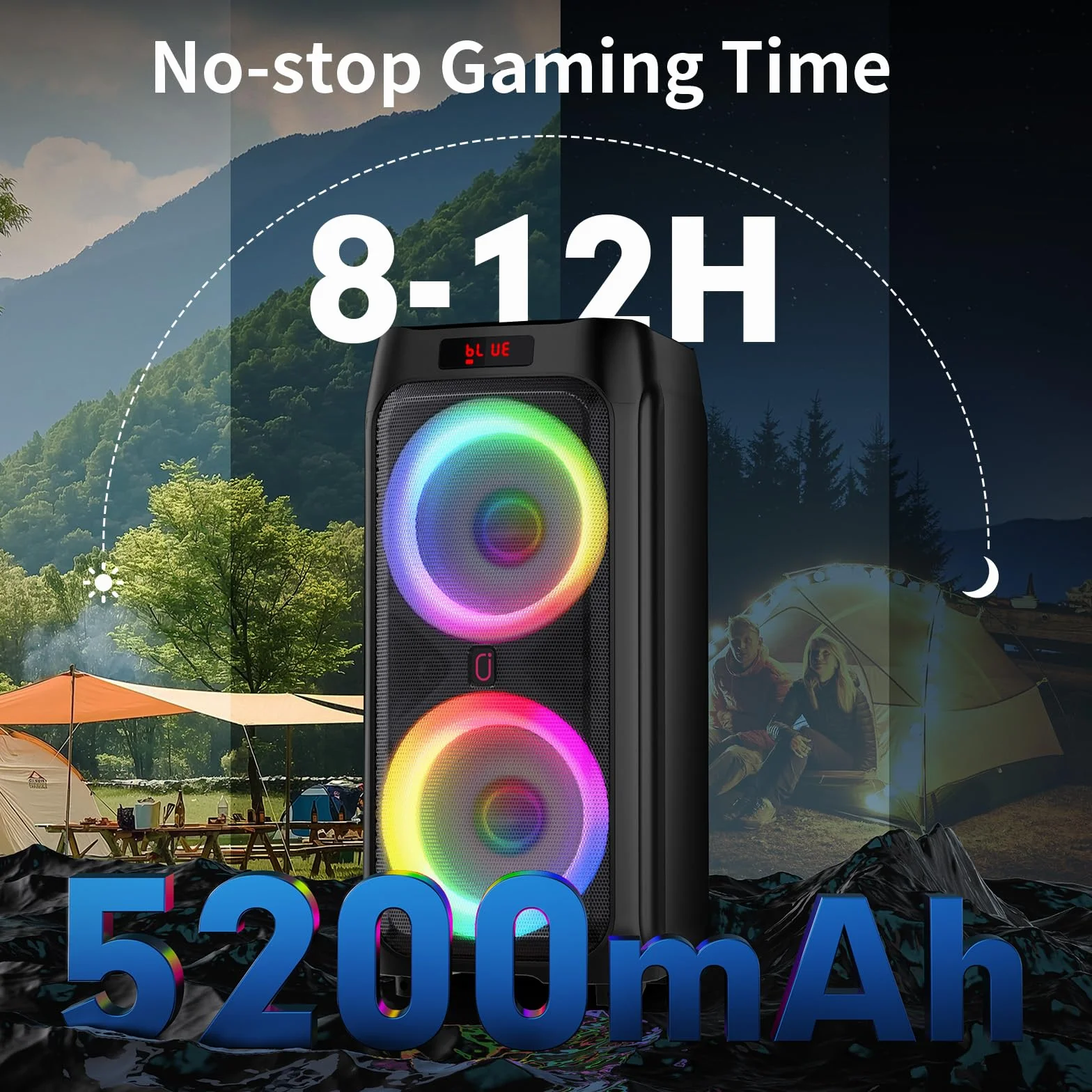 HWWR Karaoke con 2 Microfoni Wireless per Adulti, Altoparlante Bluetooth da 8" con potenza di picco di 500W, Sistema PA con Luce Discoteca LED, Ruote Rotanti e Carrello, Perfetto per Casa all'Aperto