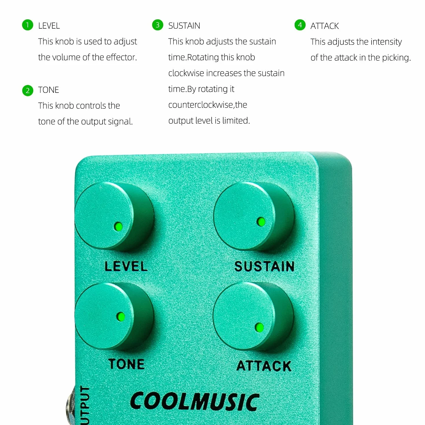 Coolmusic C-CS01 Pedal Compressore, Pedale per Chitarra e Basso True Bypass