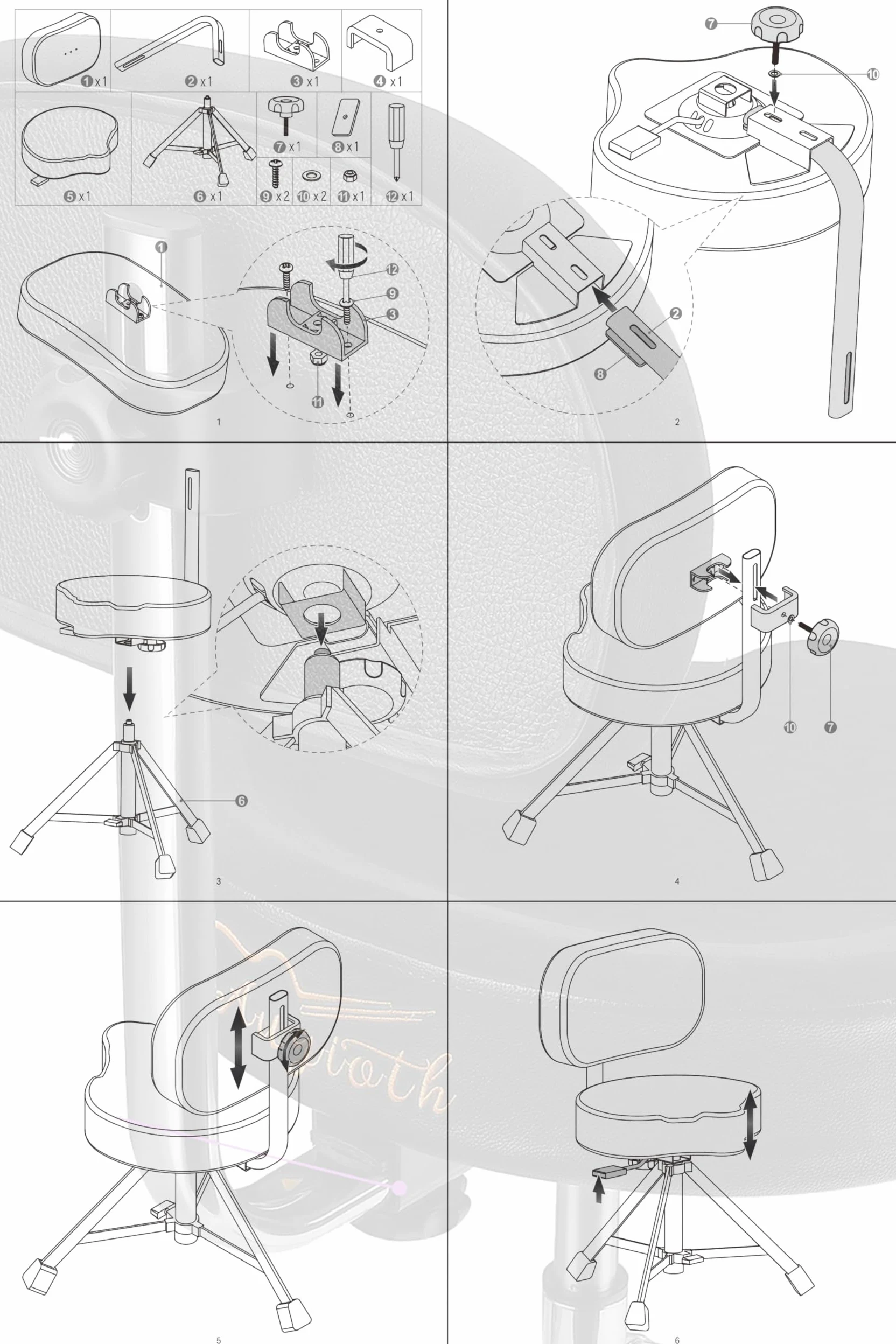 Drum Throne con schienale imbottito sedia per tamburo idraulico regolabile in altezza sgabello per batteria con bassi stabili Comodo sedile per batteria in memory foam per batteristi adulti