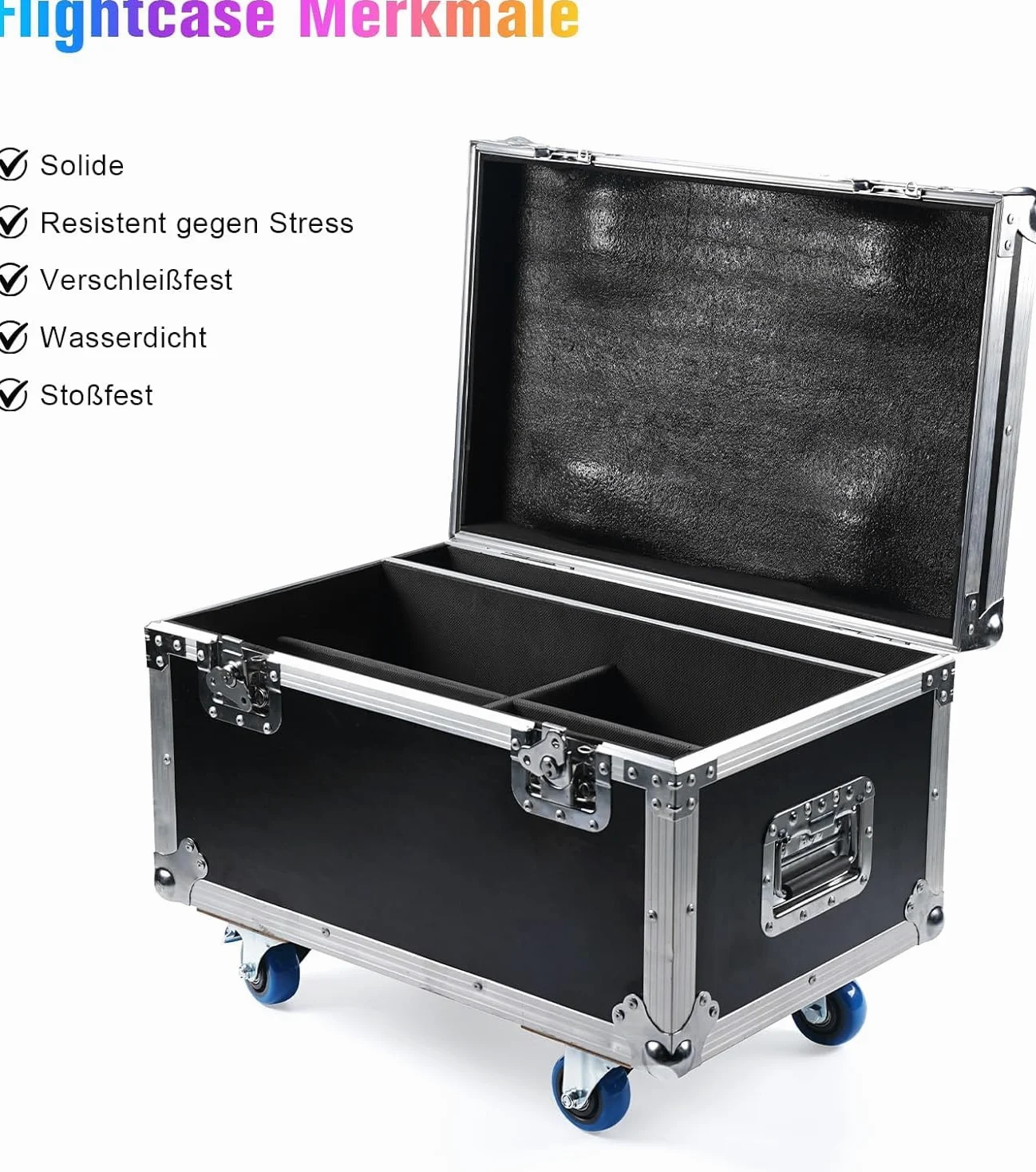 Flightcase per 180W Par LED, 62,5 x 41 x 45,5 cm, 15,3 KG, Valigetta di trasporto con Ruote e Maniglia Retrattile per un Facile Trasporto per Luci Par da Palco