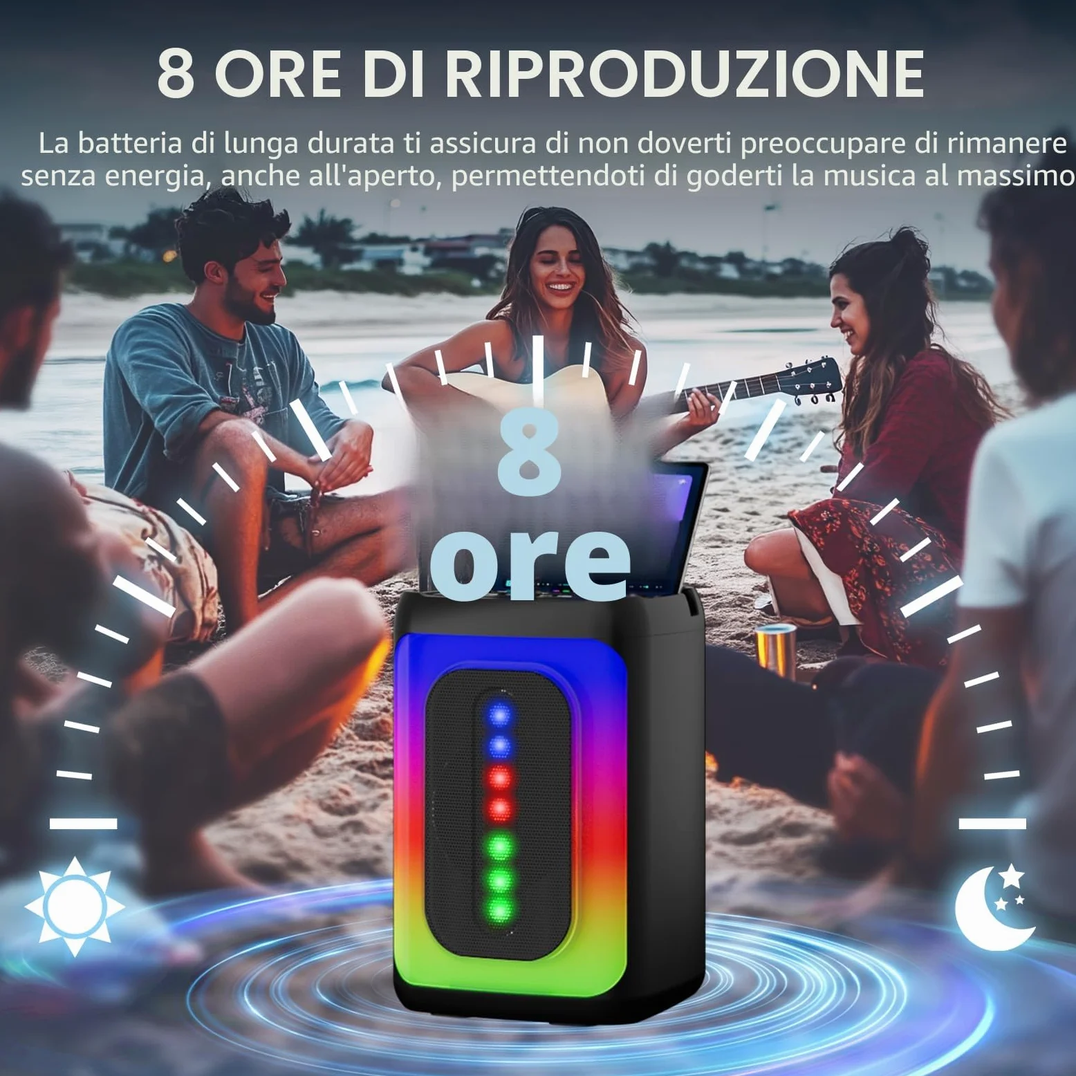 Ankuka Macchina per karaoke con 2 microfoni, altoparlante Bluetooth portatile con luci LED, TF/USB, FM, AUX, TWS, per feste e adulti, regalo per amici e familiari (nero)
