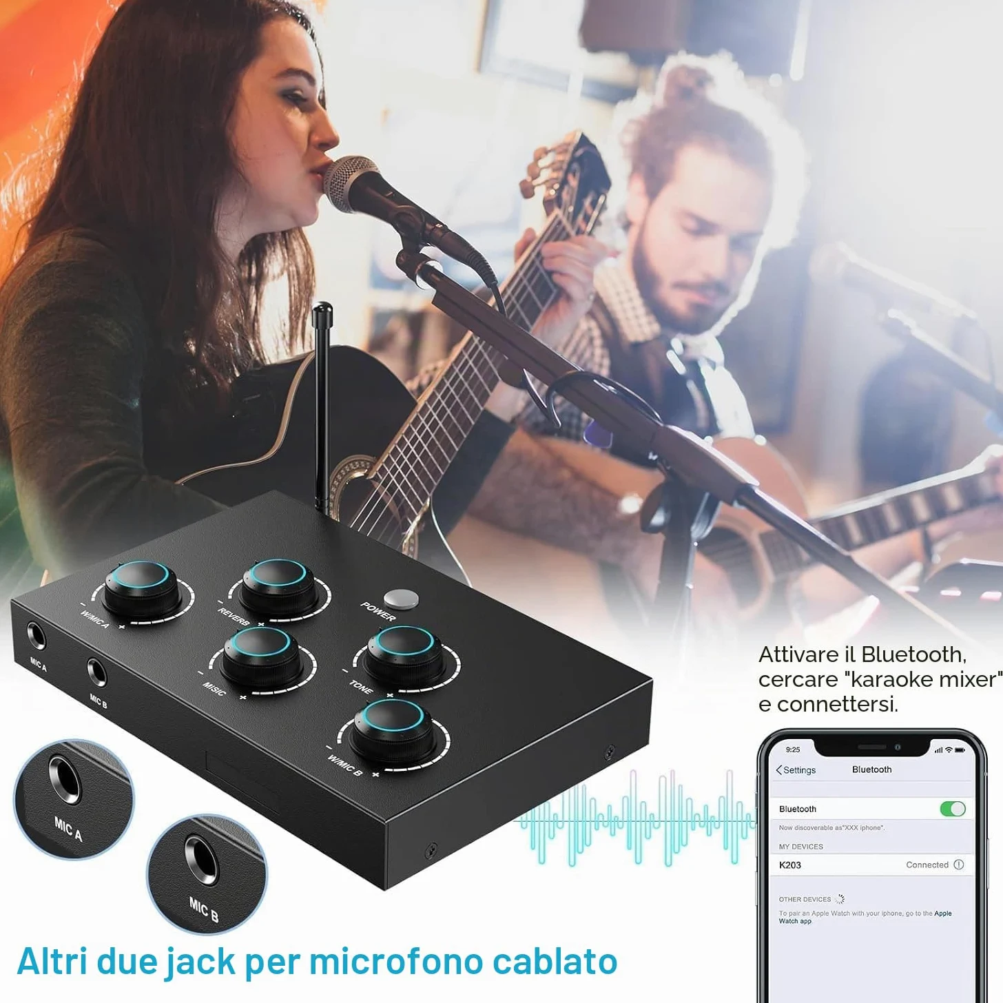 Sistema microfonico wireless, microfono karaoke UHF, microfono wireless per karaoke, matrimonio, roadshow, conferenza, festa, set karaoke completo con microfono wireless