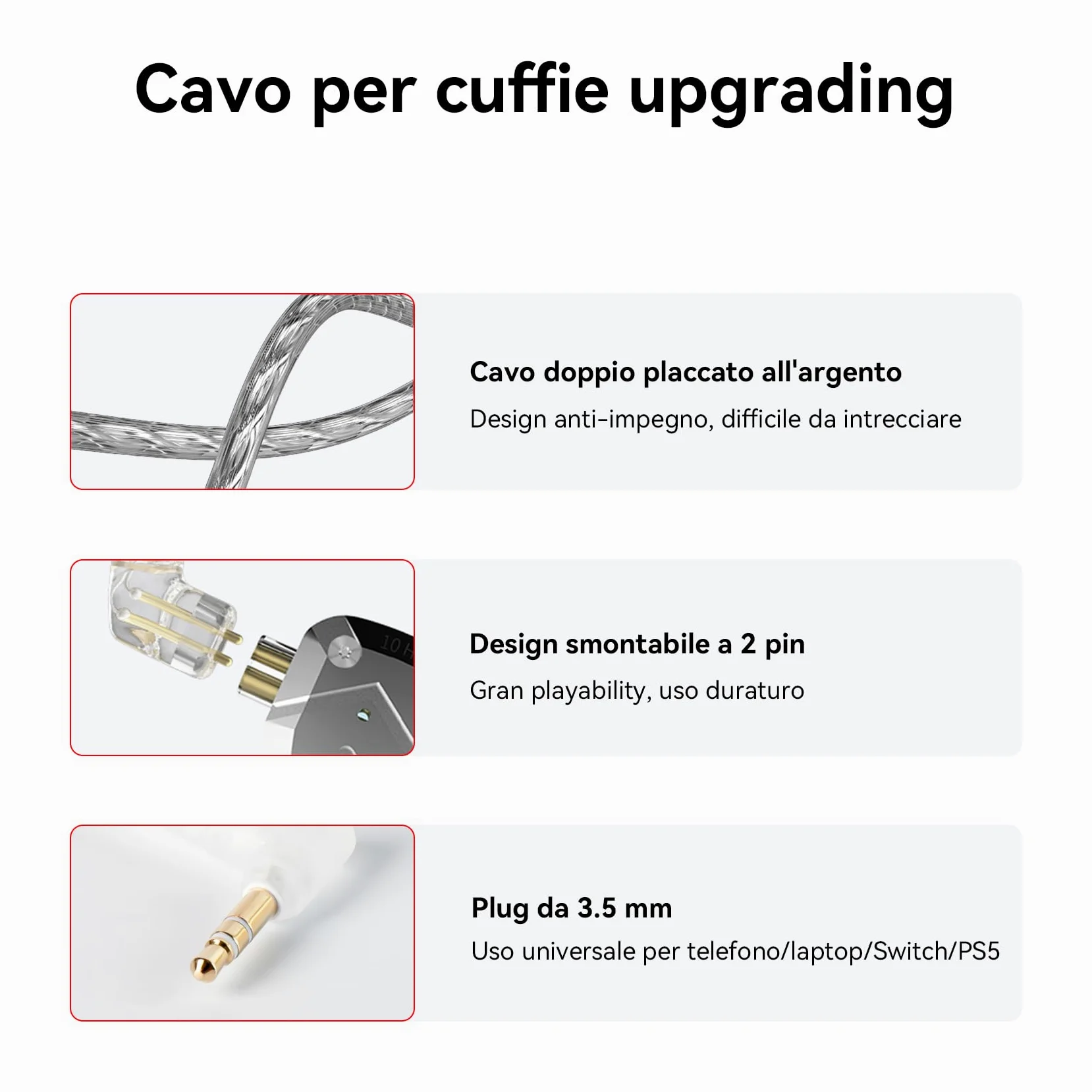 Yinyoo KZ ZS10 Pro Auricolari In Ear Monitor Cablati, 4BA 1DD Cuffie IEM Ibridi con Piastre Acciaio,con Cavo 2 Pin 3.5mm 4 Paia di Gommini per Musicisti