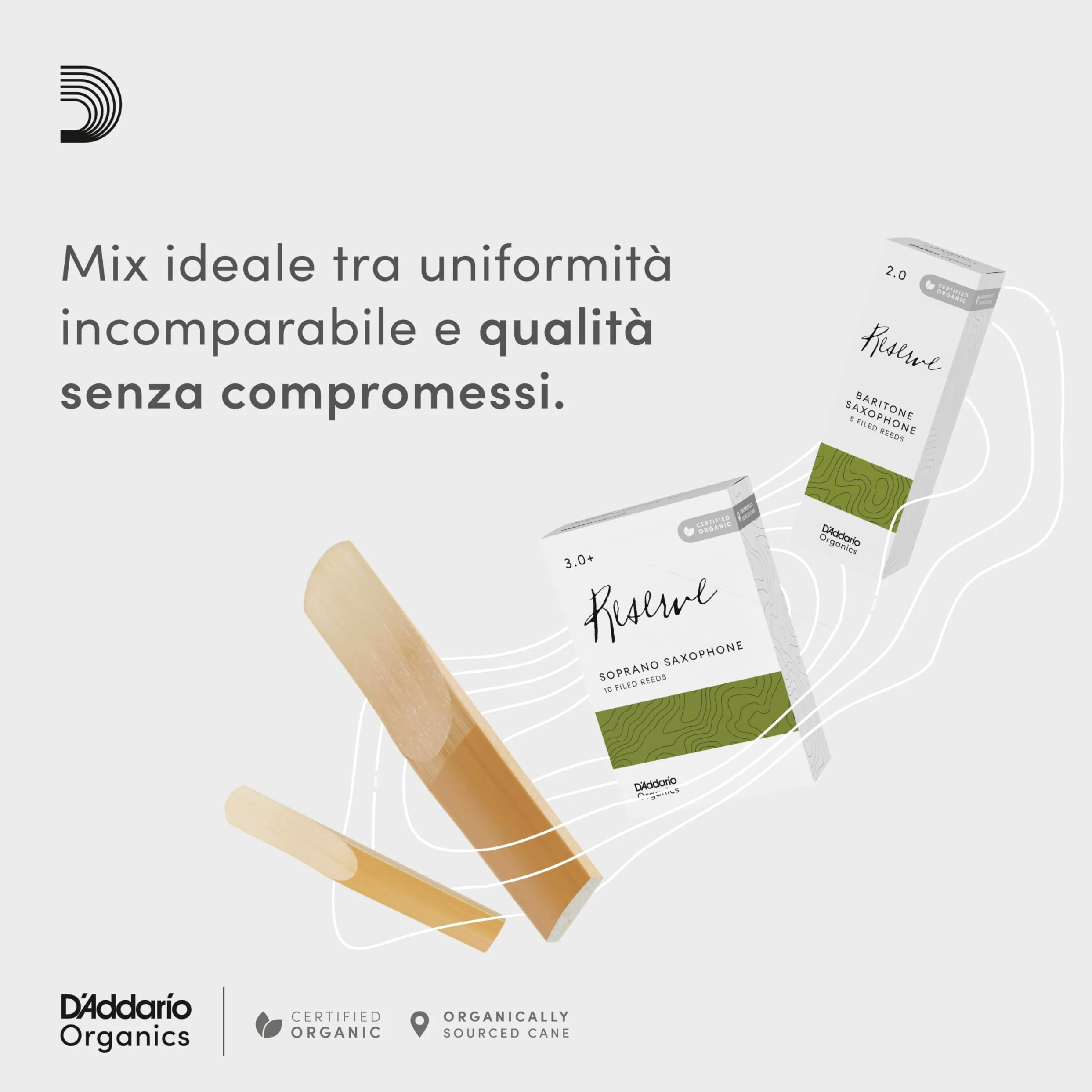 D'Addario Organic Reserve Alto Ance per Sassofono - Ance per Sax - La prima e unica Ancia Biologica - 3.0 La Forza, 10 Pacchetto