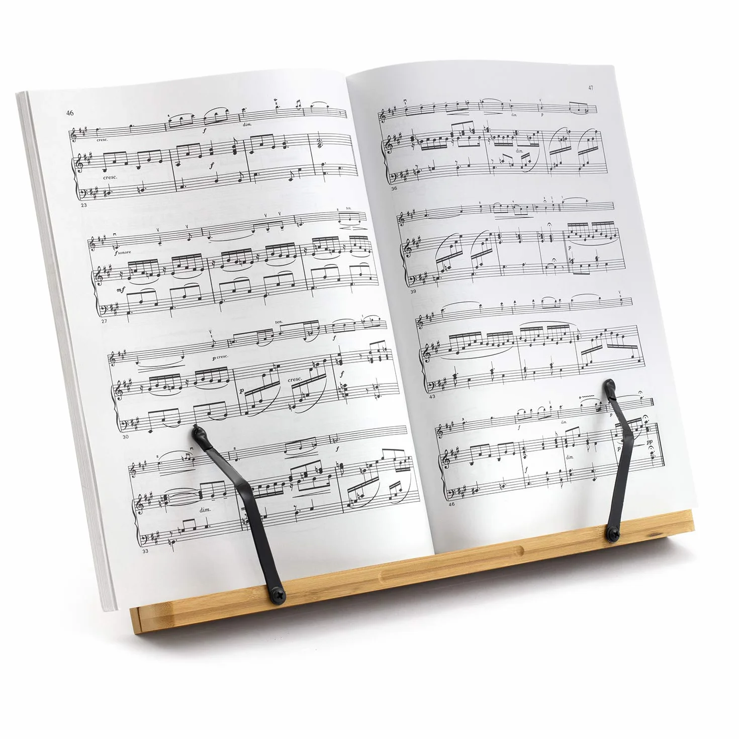 Theodore MUS53-BK Leggio da tavolo in bambù, per spartiti musicali, regolabile, con ferma pagine 390 X 280 mm - colore naturale
