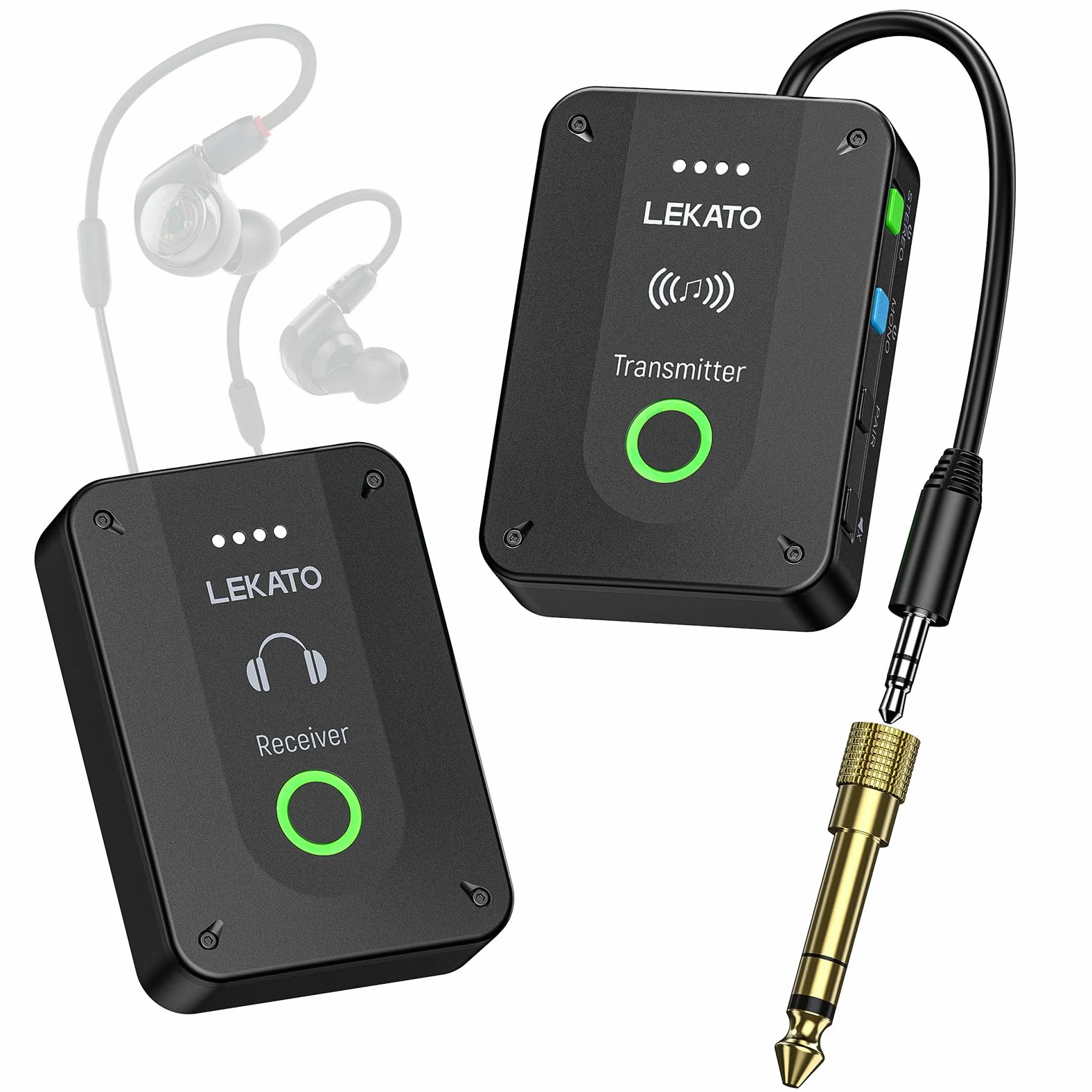 LEKATO MS-02 In-Ear Monitor, sistema di monitoraggio in-ear wireless stereo/mono 2.4G, sistema IEM wireless personale professionale per prove di band, esibizioni dal vivo e amplificatore per chitarra