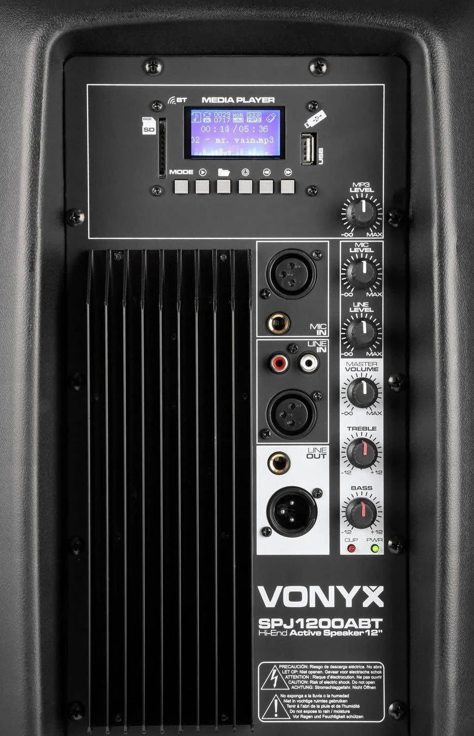Vonyx SPJ-1200ABT Altoparlante Attivo 12" Autoamplificato 600 W con Bluetooth, Lettore MP3, USB/SD, Ingresso Microfono, Subwoofer Potente, Suono Professionale per Feste, DJ, Karaoke ed Eventi