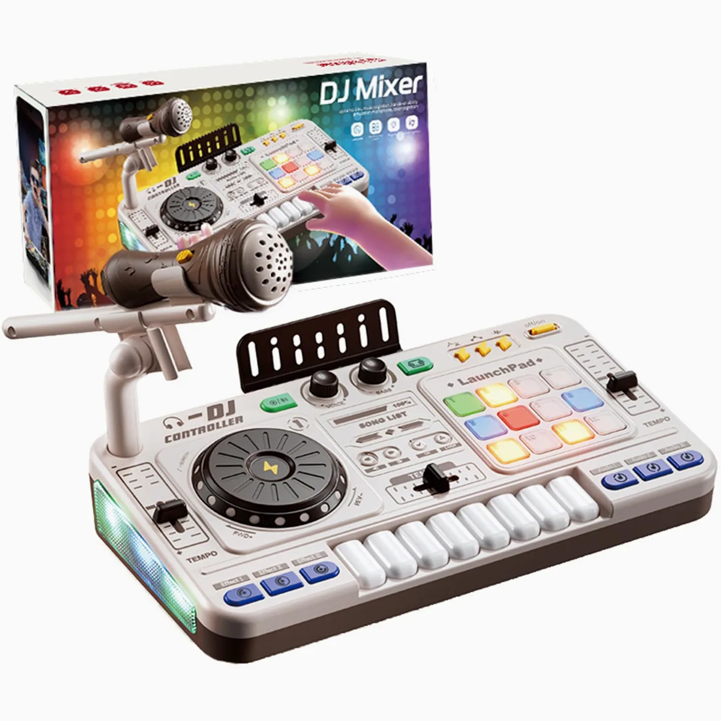 Dj Pult Principianti, Dj Pult Bambini, Dj Mixer Station Portatile Dj, Macchina Dj per bambini, Bluetooth con microfono regolabile, gradiente luminoso, adatto per bambini di età compresa tra 3 e 12
