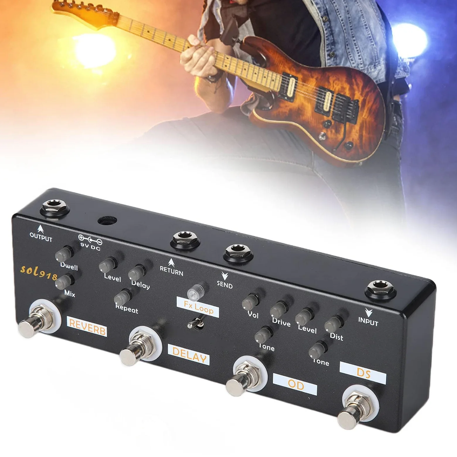 Pedale Multieffetto per Chitarra Overdrive Delay Reverb Distortion Fx LOOP Pedale per Chitarra con Regolazione della Manopola