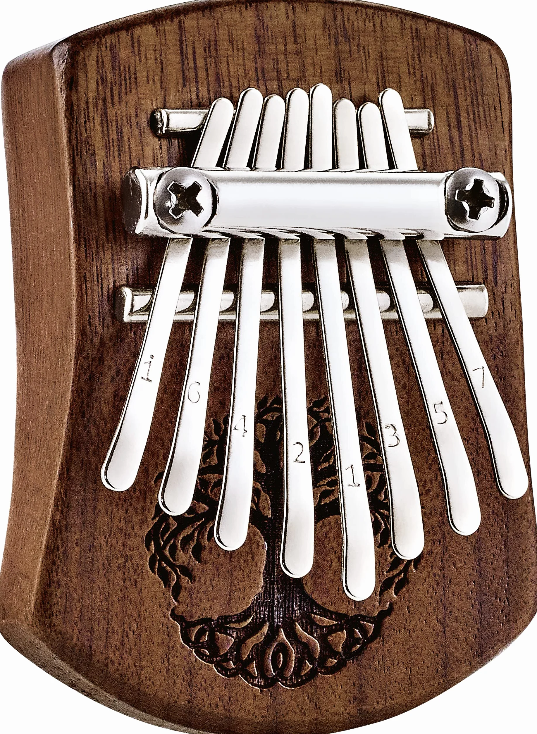Sonic Energy Solid Body Kalimba – 8 note in C Major – Per Meditazione, Yoga e Percussioni – Legno di Noce Scuro, Tree of Life Relief (KL801TOL)